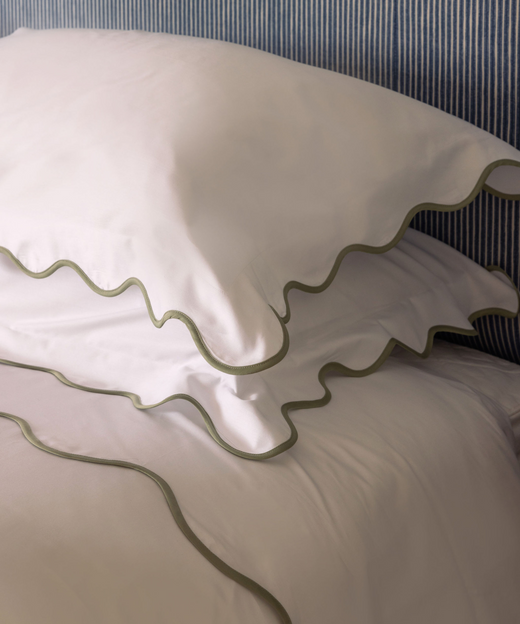 Alexandra Wavy Scalloped Bed Linen, Sage Green, Pillowcase Detail