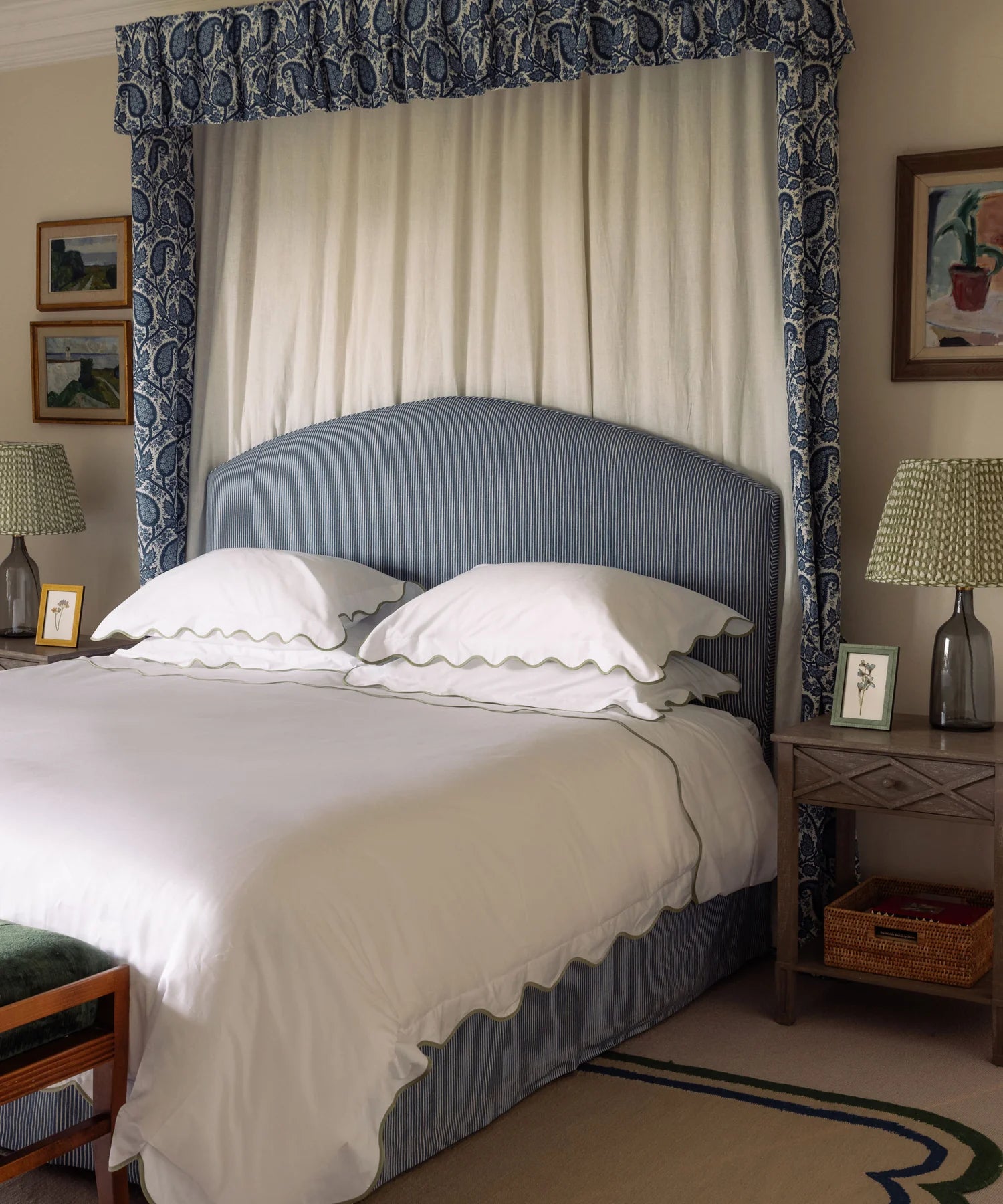 Alexandra Wavy Scalloped Duvet Cover, Sage Green