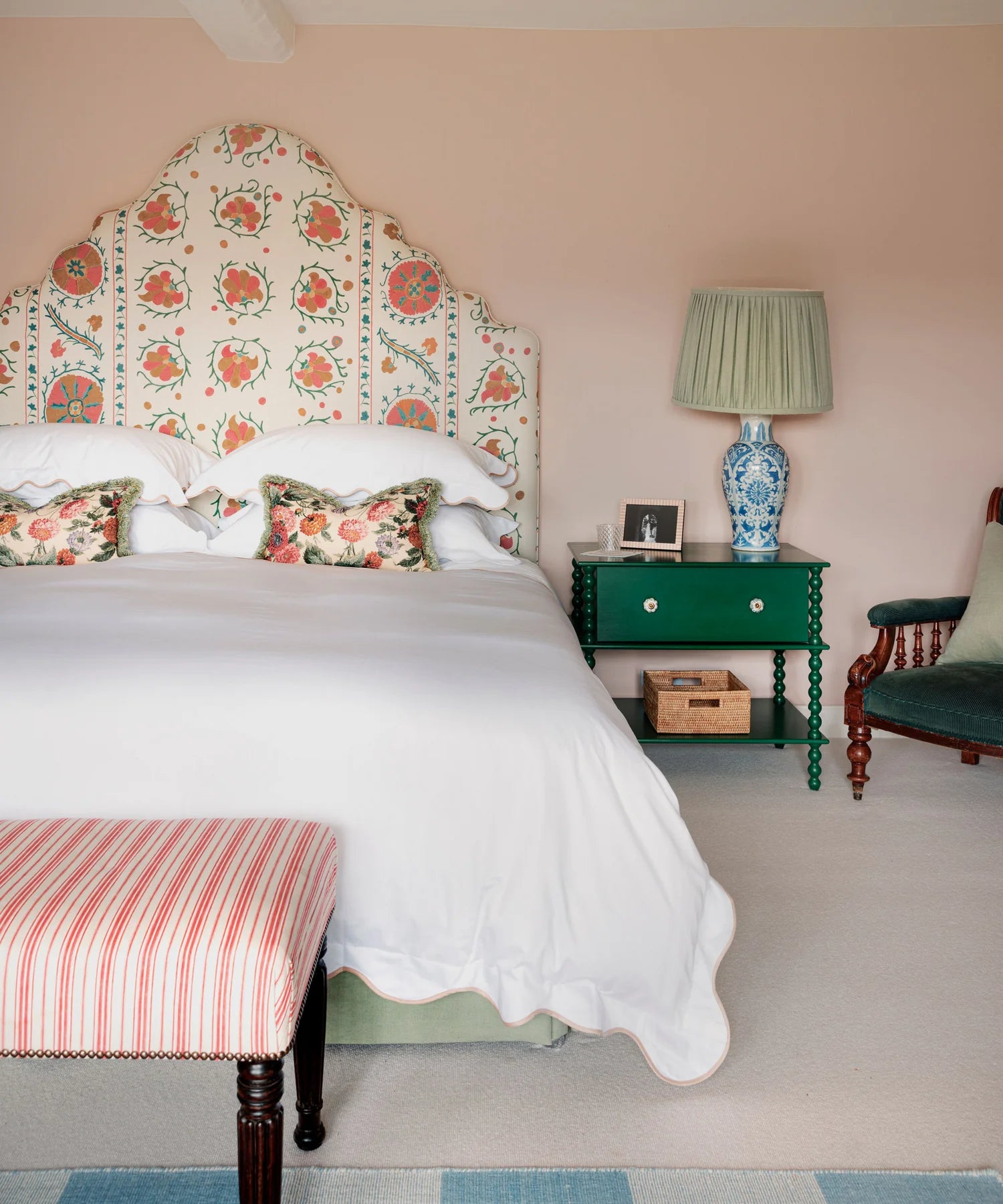 Alexandra Wavy Scalloped Bed Linen, Plaster Pink, Bedroom Lifestyle