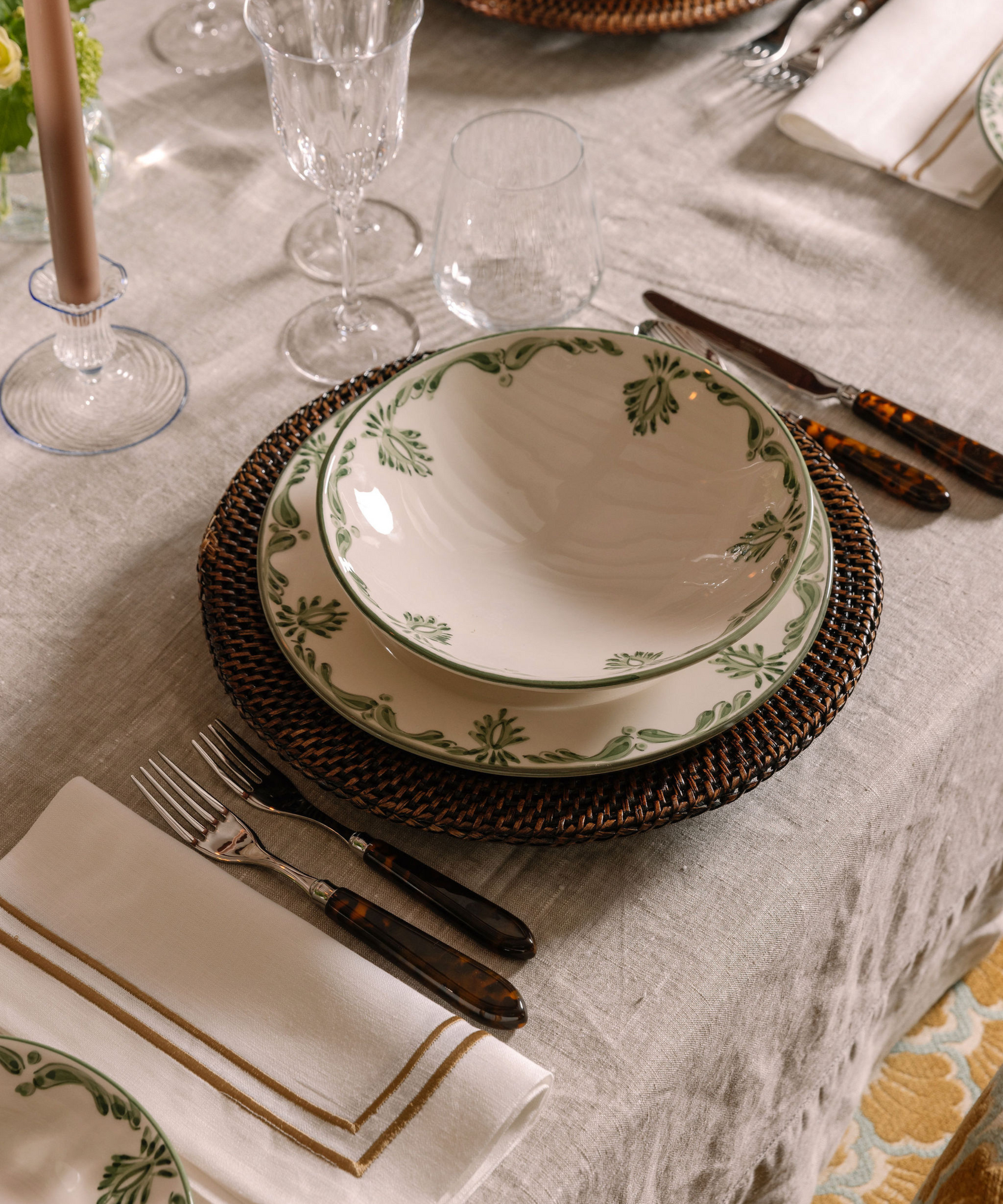 Rebecca Udall Eleanor Pasta Bowl Green with the Eleanor Dinner Plate