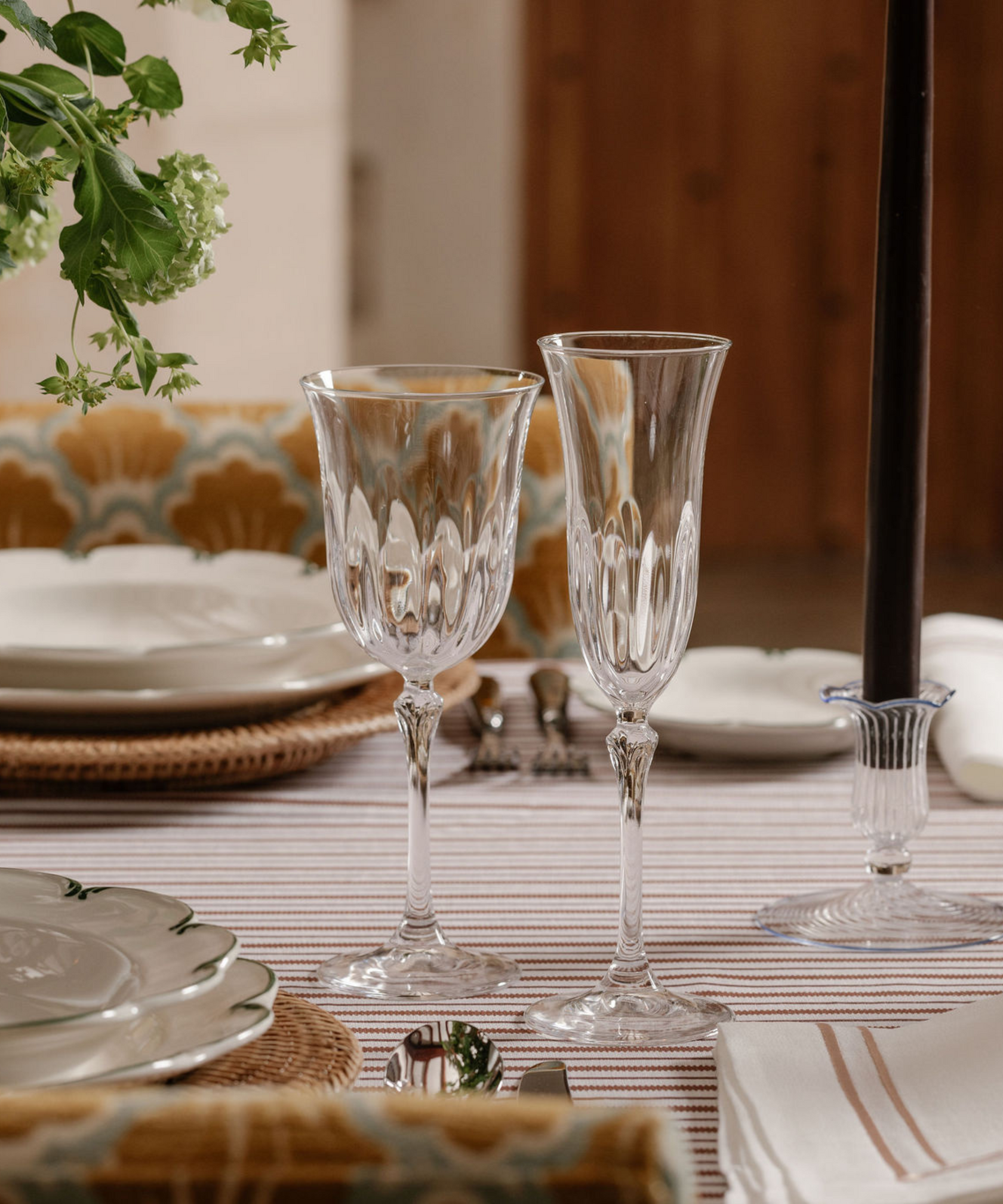 Daphne Optic Crystal Red Wine Glass, Rebecca Udall with the Daphne Optic Crystal Flutes