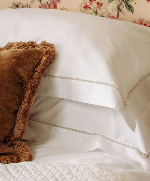 Rebecca Udall Georgiana Ladderstitch Boudoir Pillowcase, Nougat, with Lola Cushion