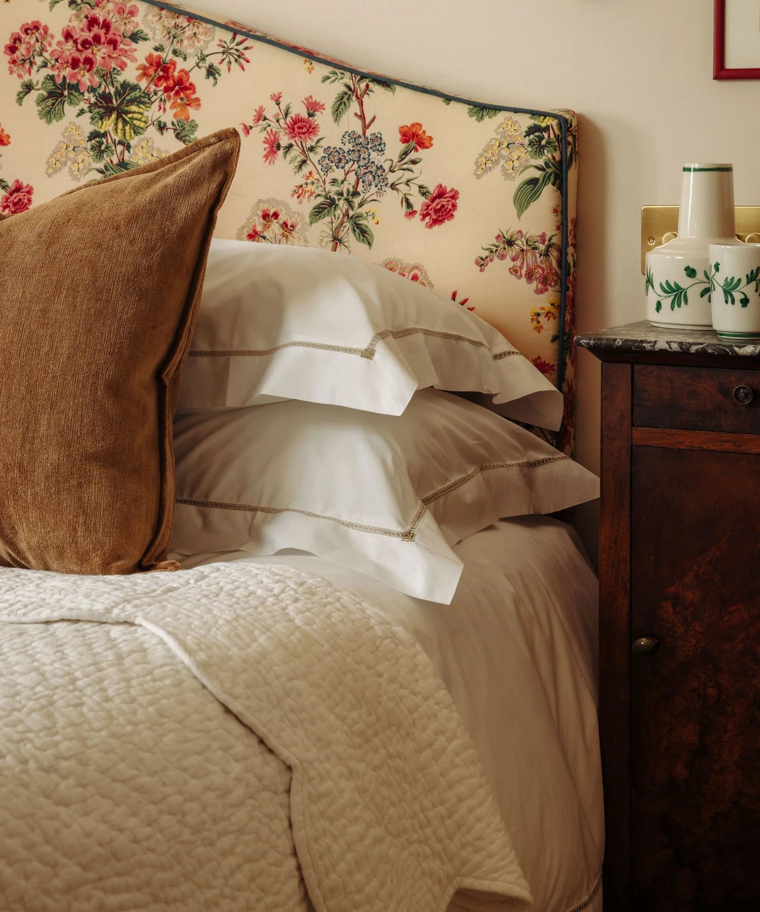 Georgiana Ladderstitch Bed Linen, Nougat, Bedroom Lifestyle