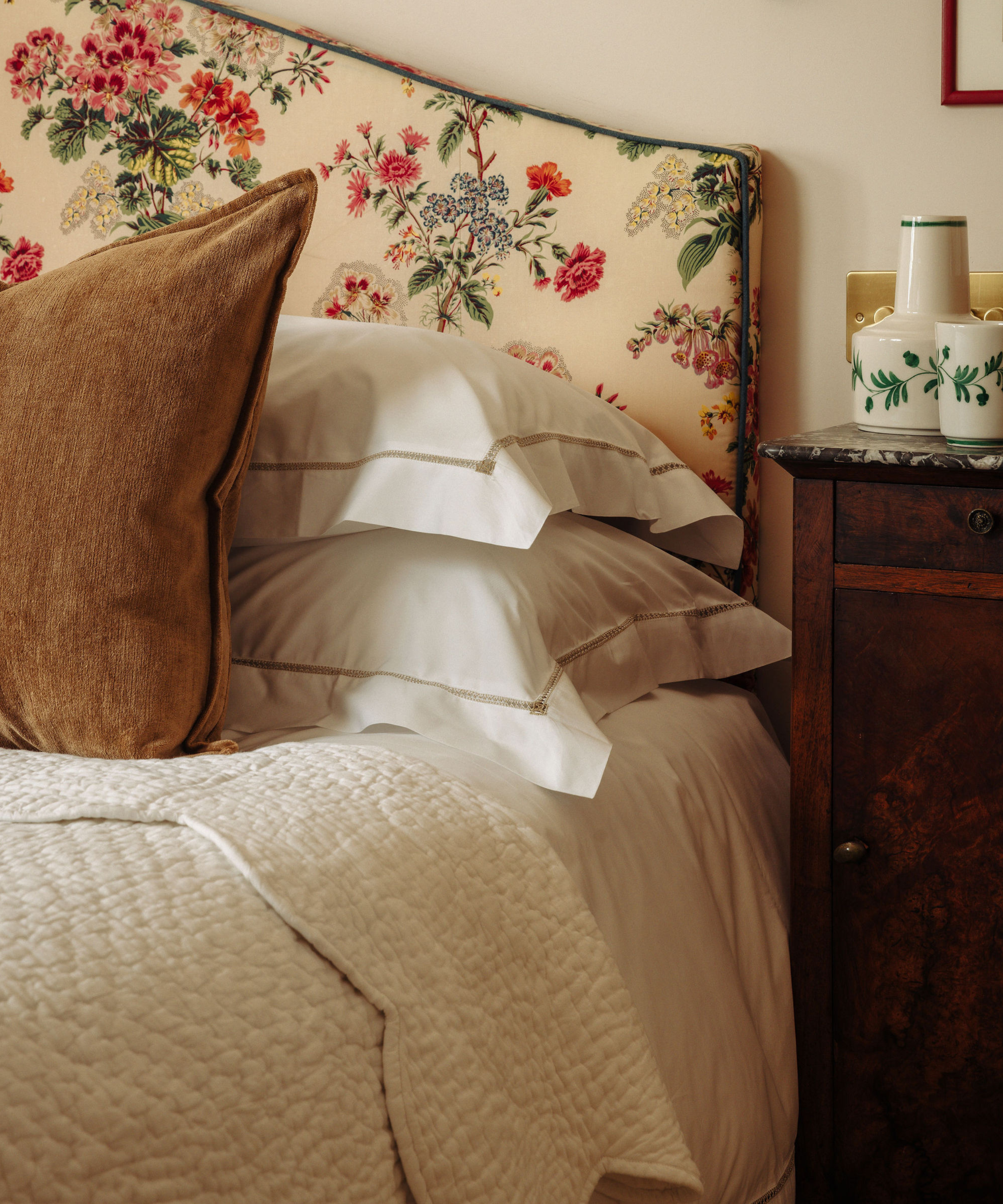 Georgiana Ladderstitch Bed Linen, Nougat, with Verity Cushion