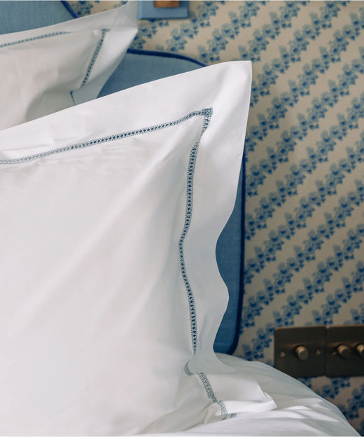 Georgiana Ladderstitch Bed Linen, Dusky Blue, Pillowcase Detail