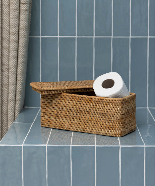 Rebecca Udall Luxury Rattan wicker storage boxes trays draws organisation with lid, Natural Brown