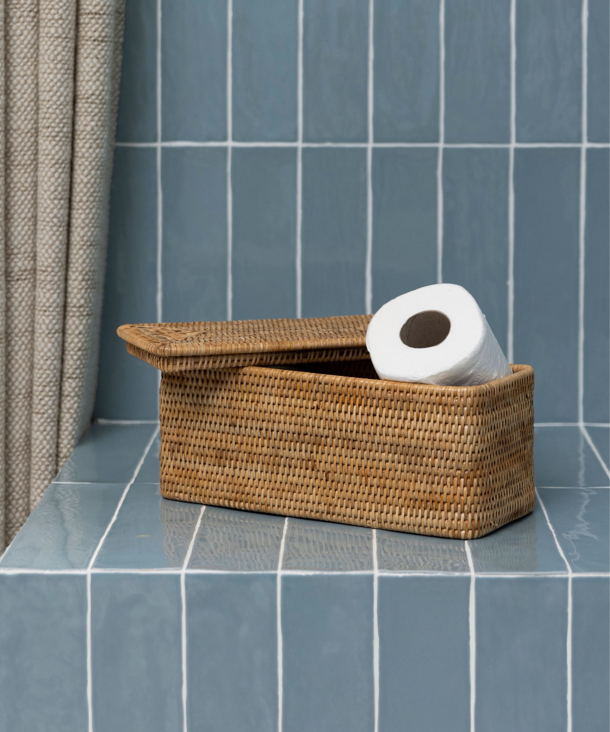 Rebecca Udall Luxury Rattan wicker storage boxes trays draws organisation with lid, Natural Brown
