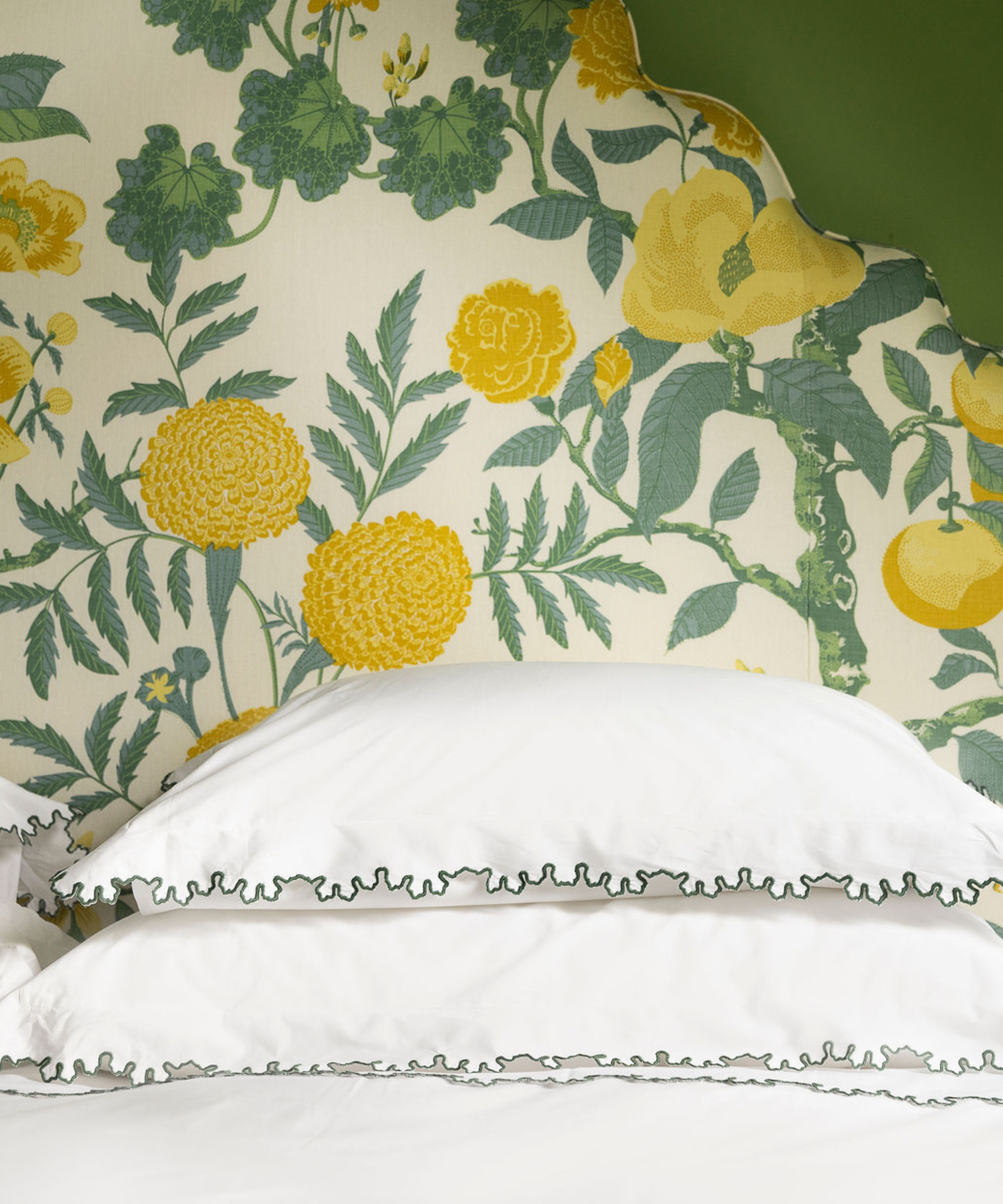 Thea Scalloped Bed Linen, Fern Green, Bedroom Lifestyle