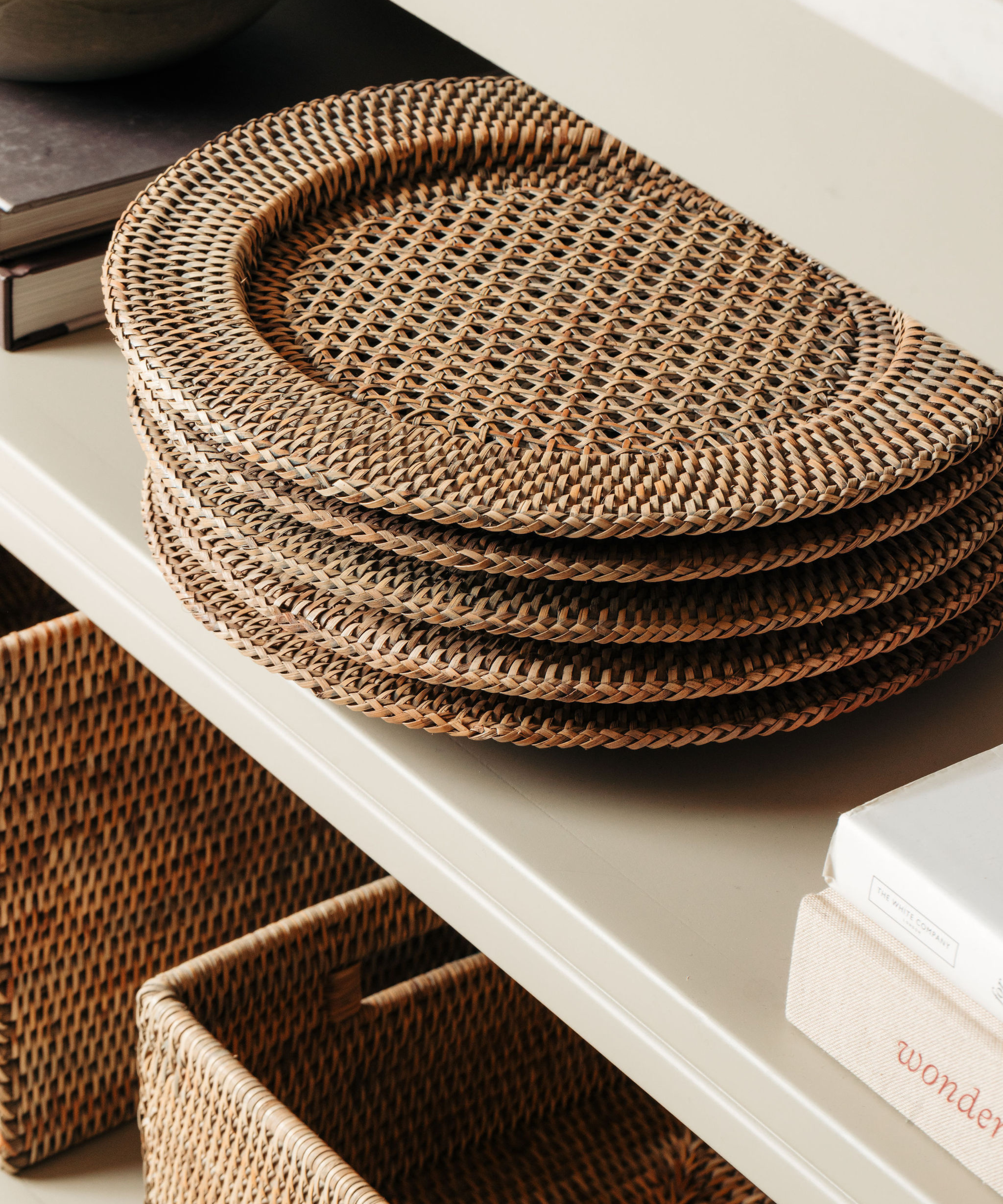 Rattan Charger, Taupe, with Rattan Boxes