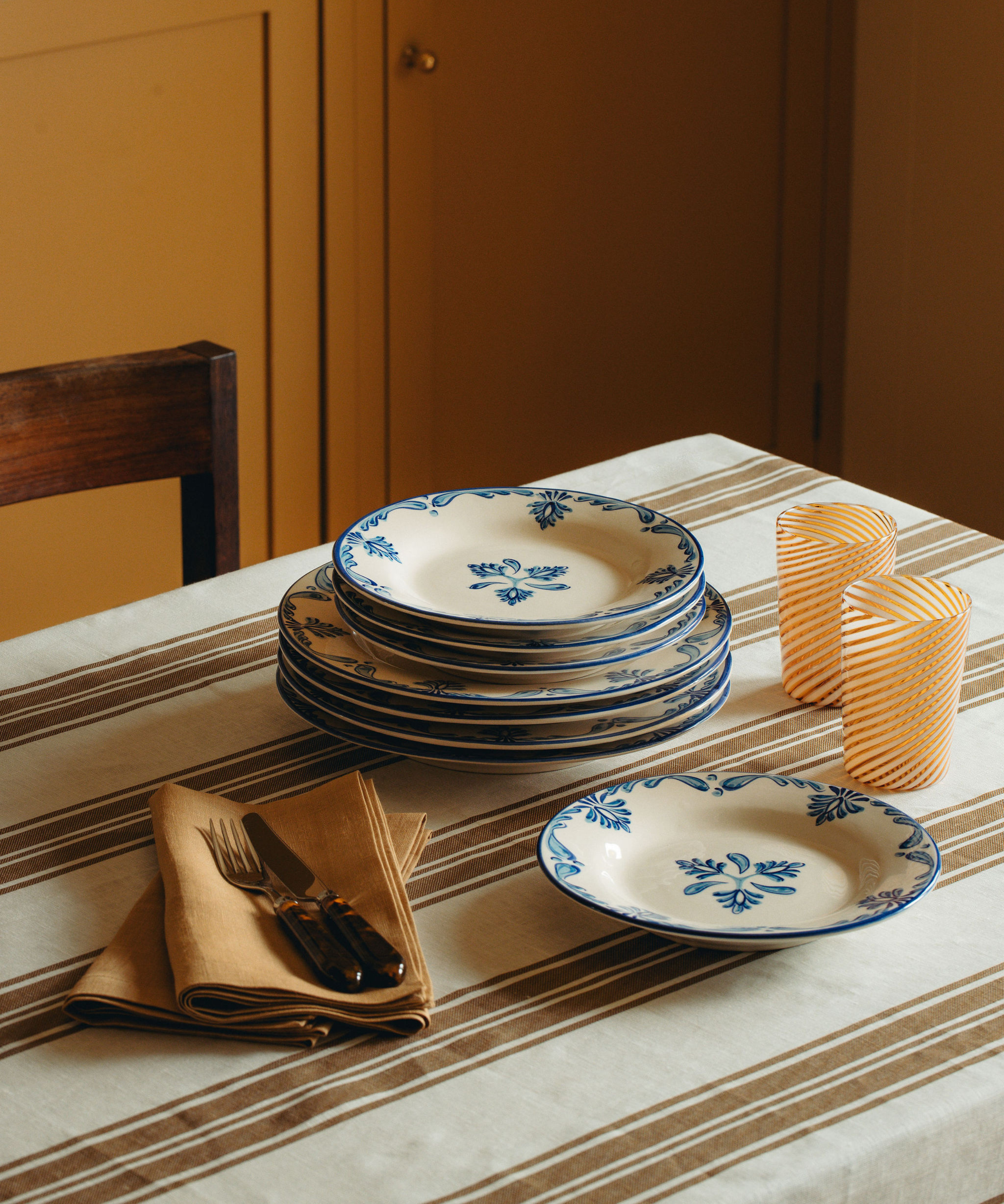 Colette Striped Linen Tablecloth, Nougat