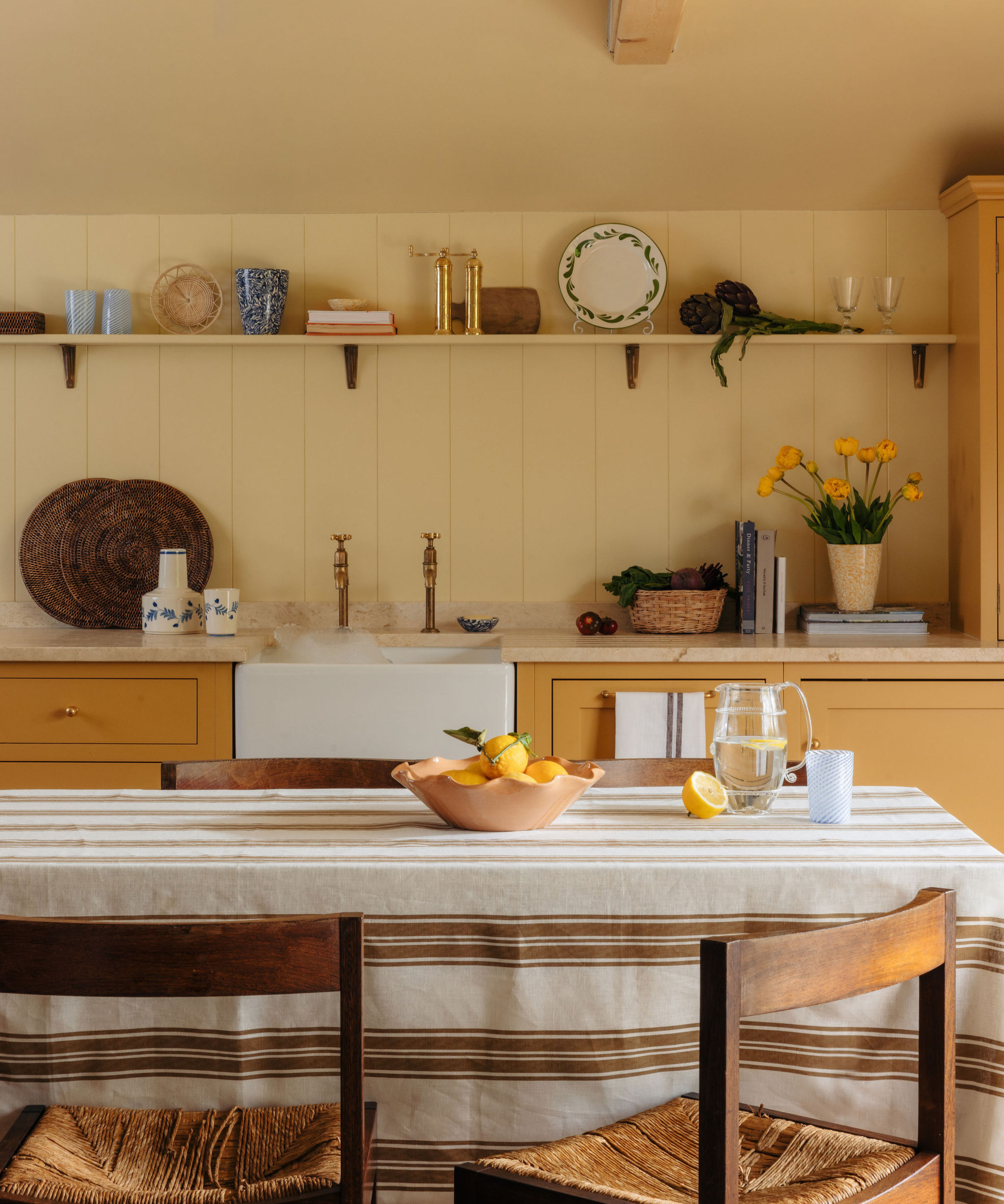 Colette Striped Table Linens, Nougat, Lifestyle