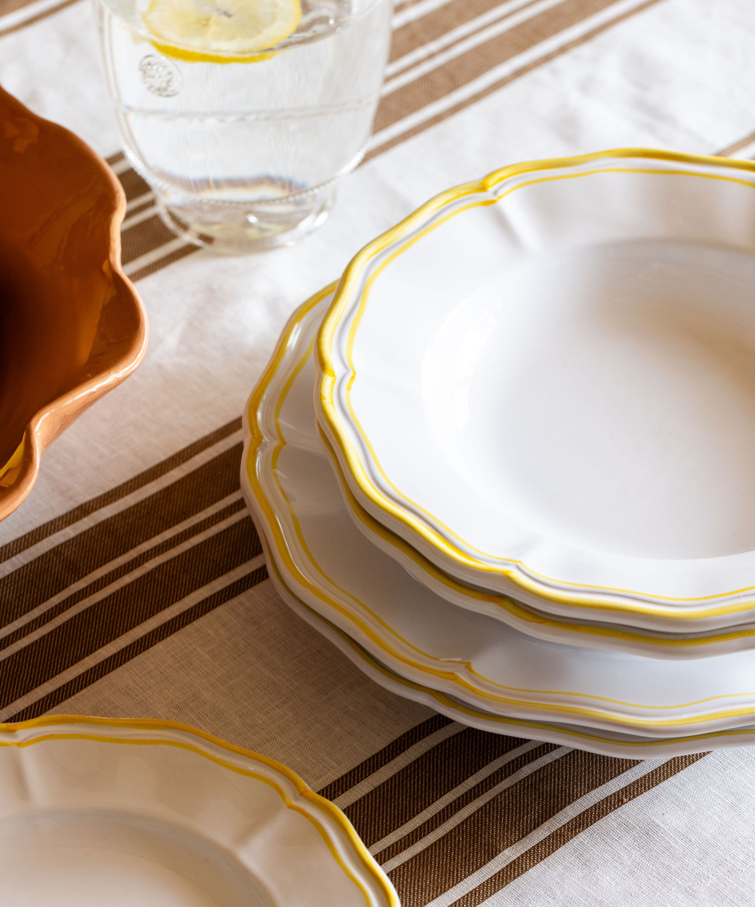 Colette Striped Linen Tablecloth, Nougat