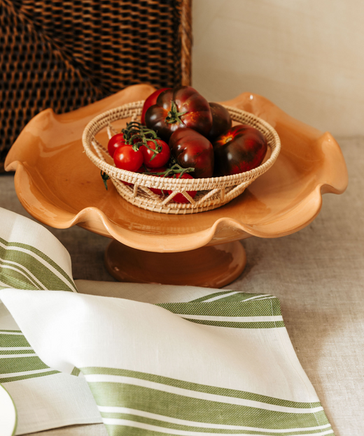 Colette Striped Linen Napkin, Olive Green, with Wavy Footed Bowl