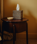 Rattan Square Tissue Box Cover, Taupe, with Aptware Dish