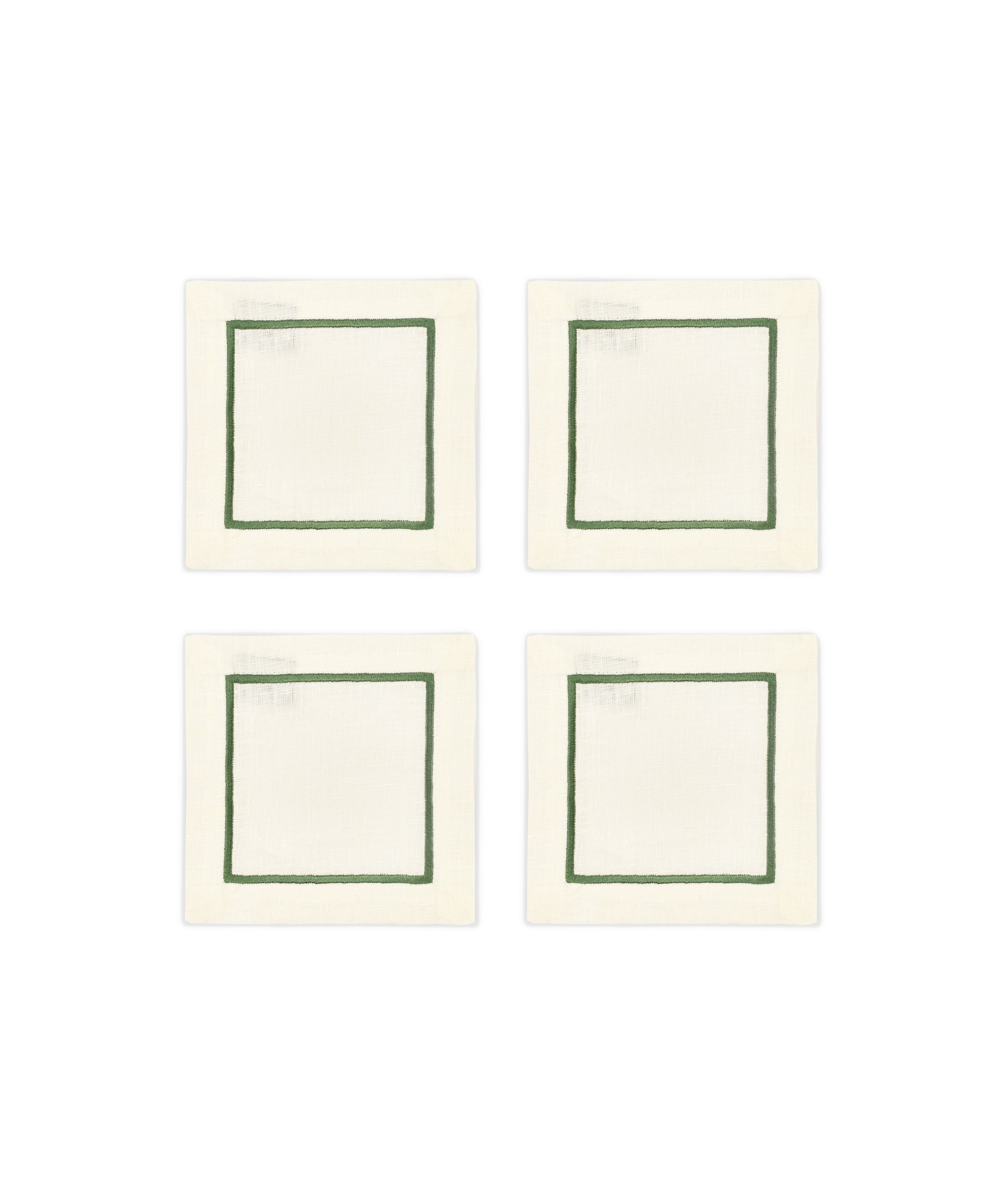 Set of 4 Sophie One Cord Linen Cocktail Napkins, Moss