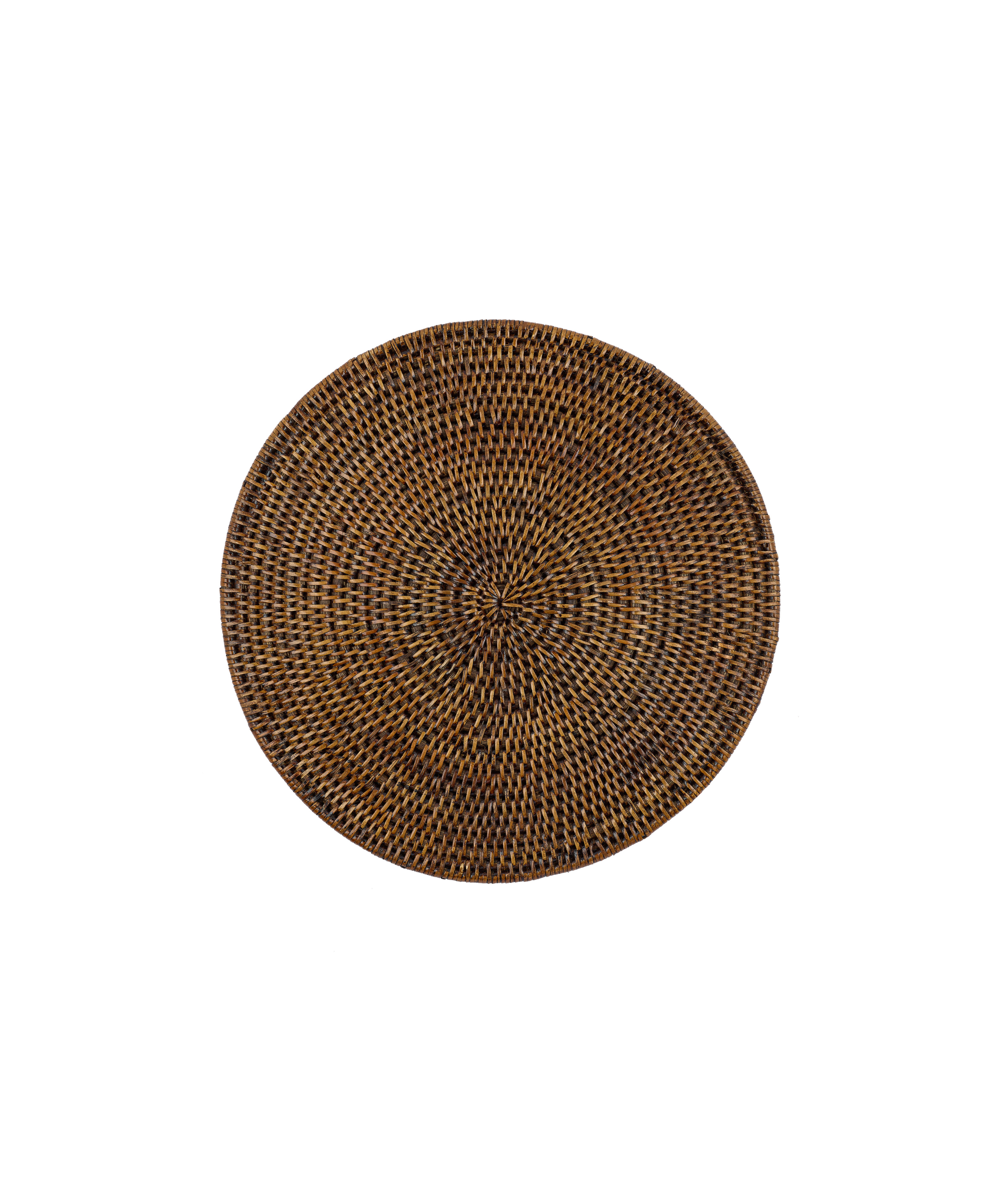 Rebecca Udall Round Rattan Placemat, Brown, Ivory Background