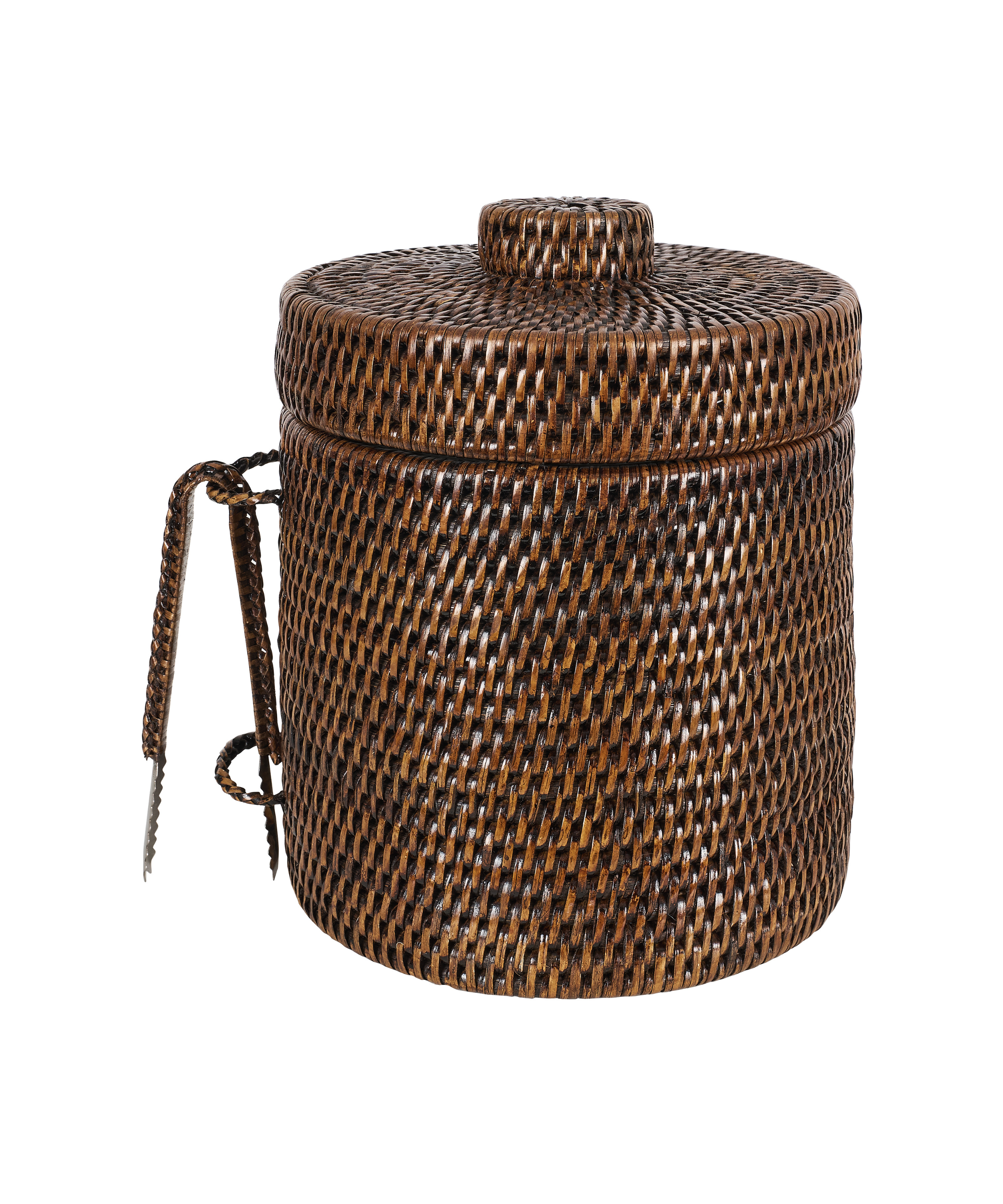 Rebecca Udall, Luxury Wicker Woven Rattan Ice Bucket with Tongs, Dark Brown