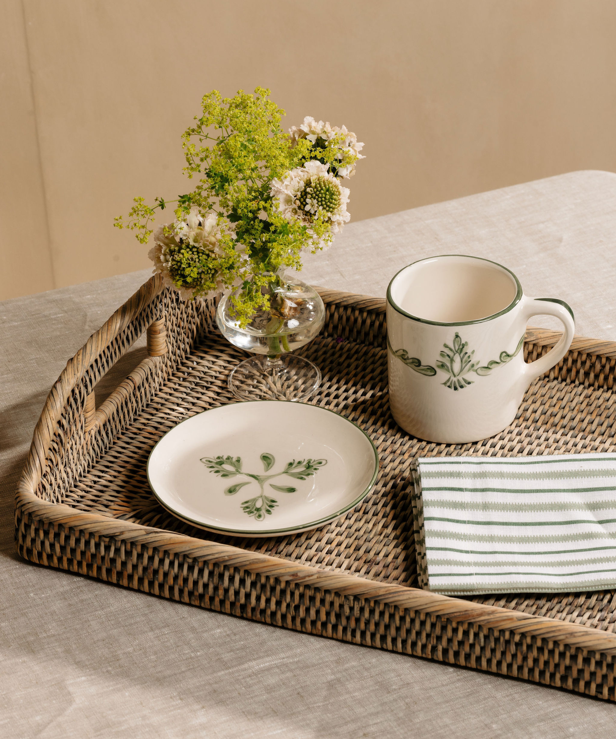 Emily Bud Vase Trio, with Rattan Tray