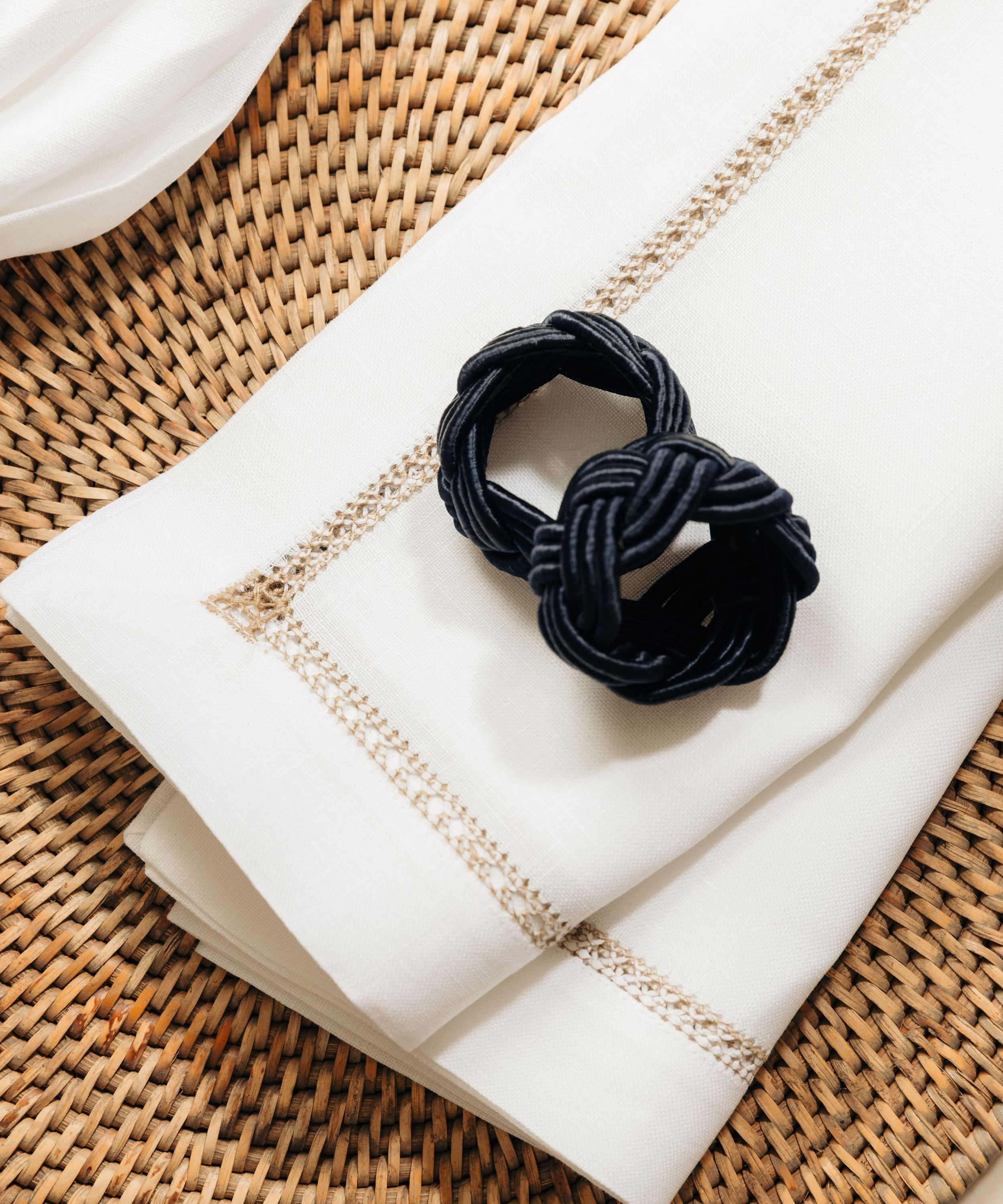 Set of 4 Braided Napkin Rings, Navy