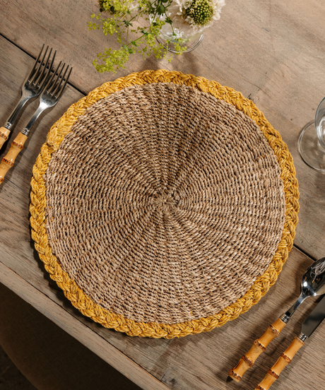 Braided Abaca Placemat, Natural/Straw, Table Lifestyle