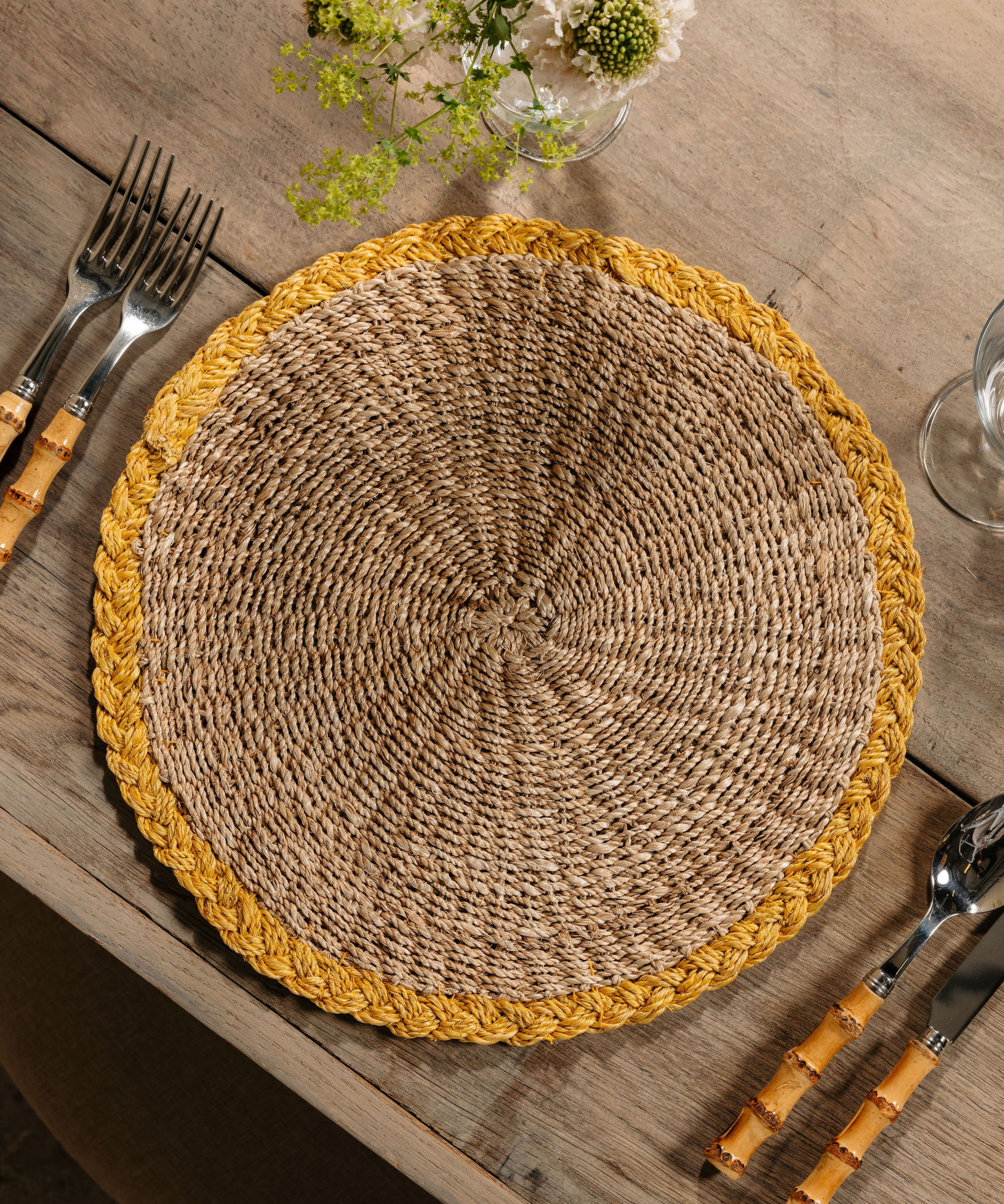 Braided Abaca Placemat, Natural/Straw, Table Lifestyle