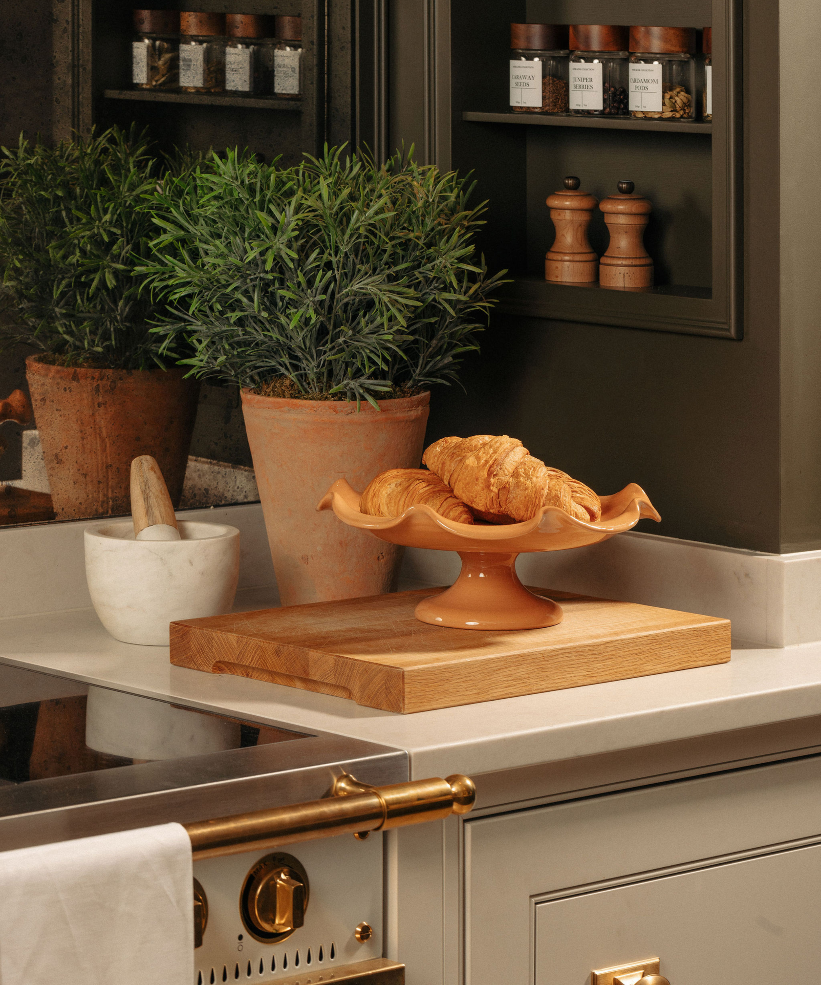 Claudia Wavy Footed Bowl, Terracotta, Kitchen Lifestyle