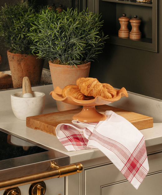 Claudia Wavy Footed Bowl, Terracotta, with Tea Towel