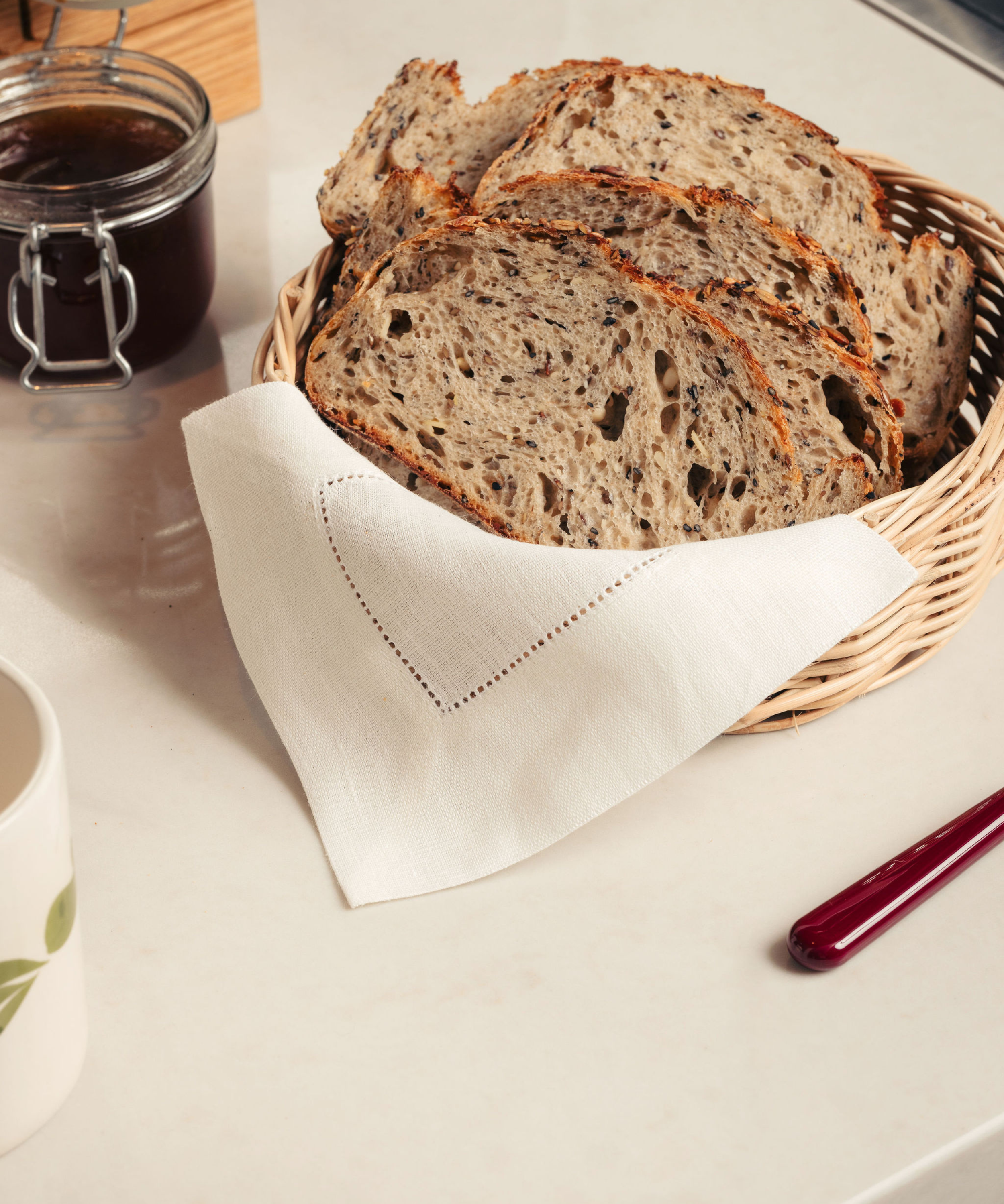 Set of 4 Linen Bread Basket Napkins, Medium, with Siena Basket