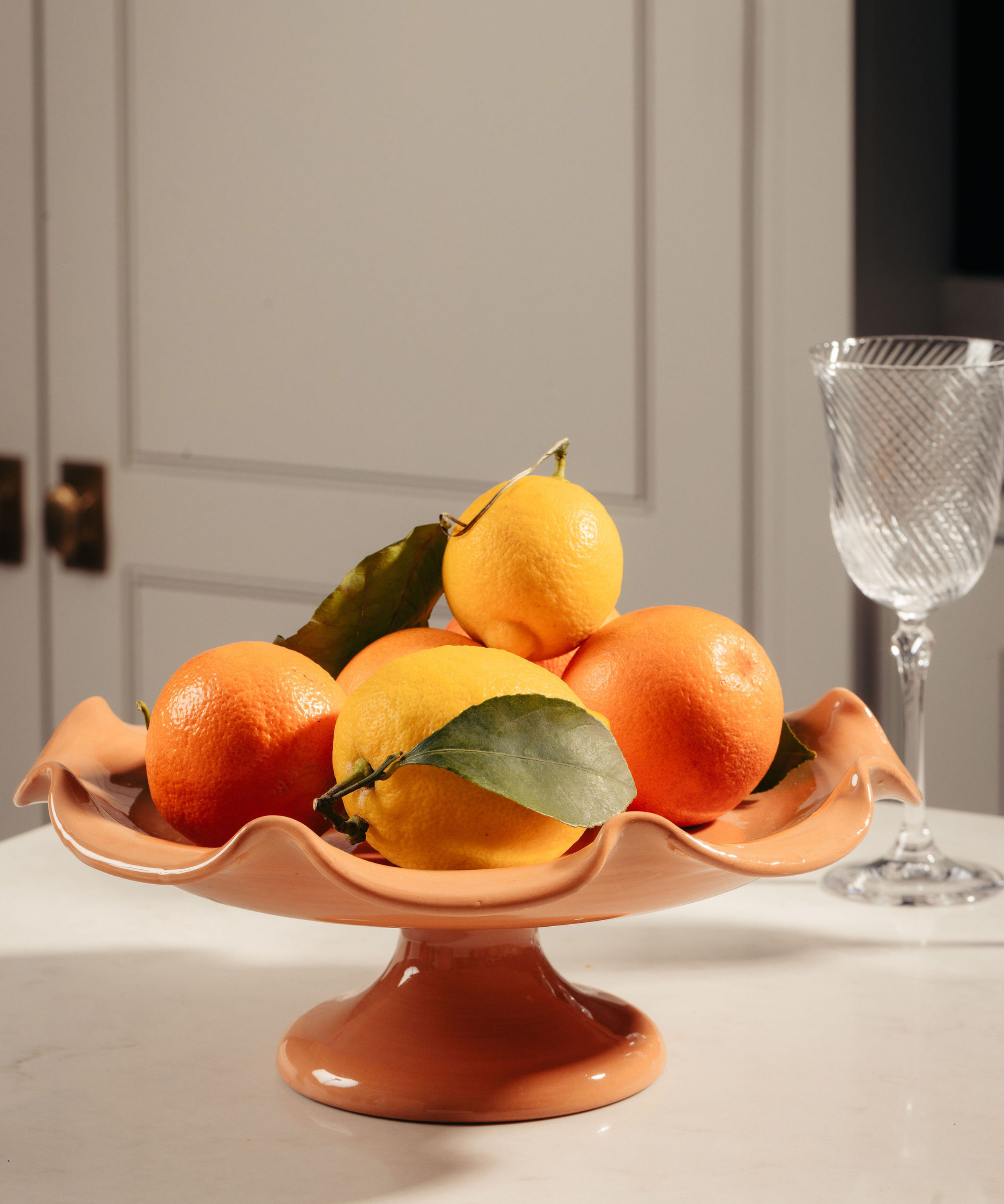 Claudia Wavy Footed Bowl, Terracotta, Lifestyle