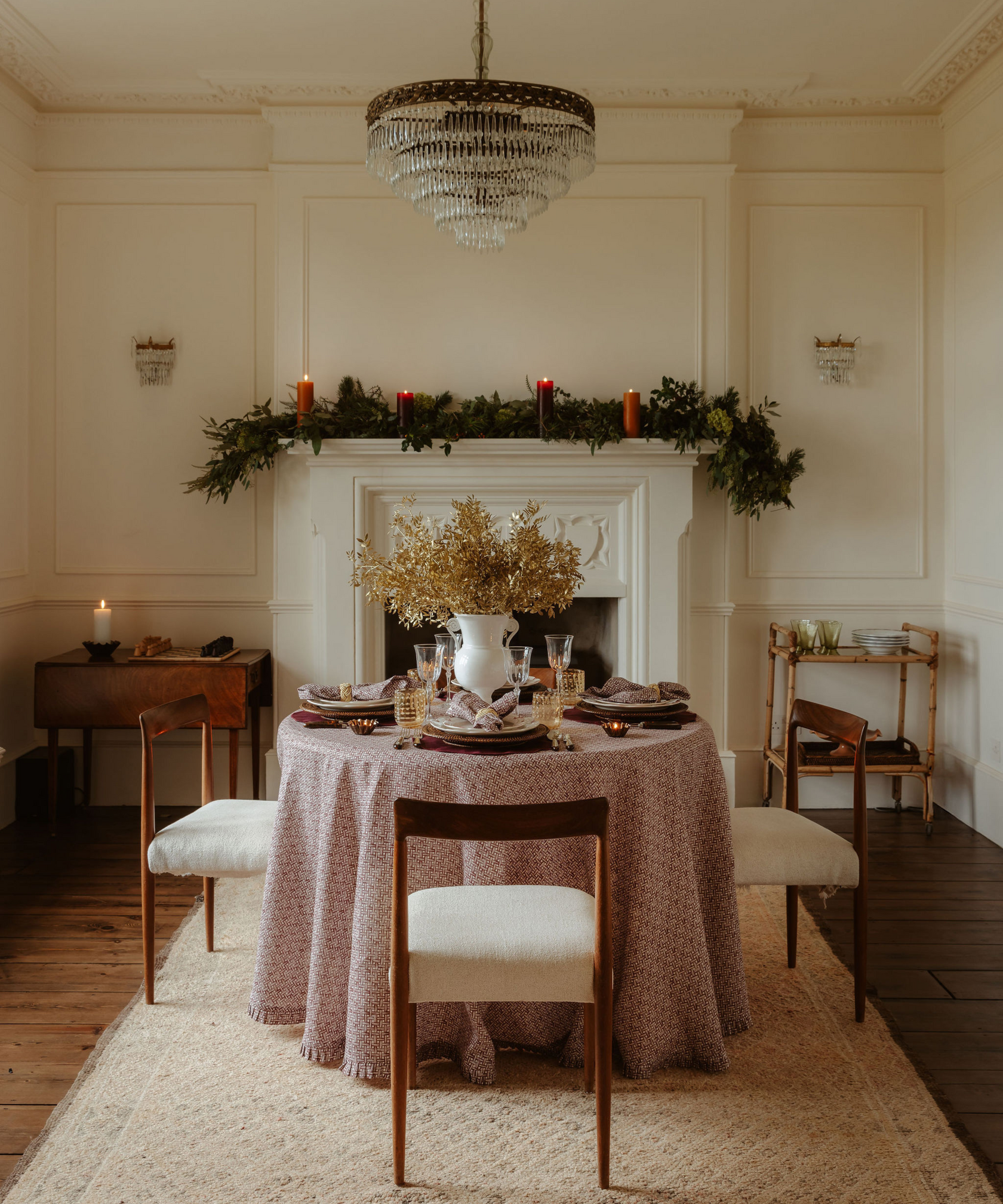 Basketweave Table Linens, Burgundy, Festive Table