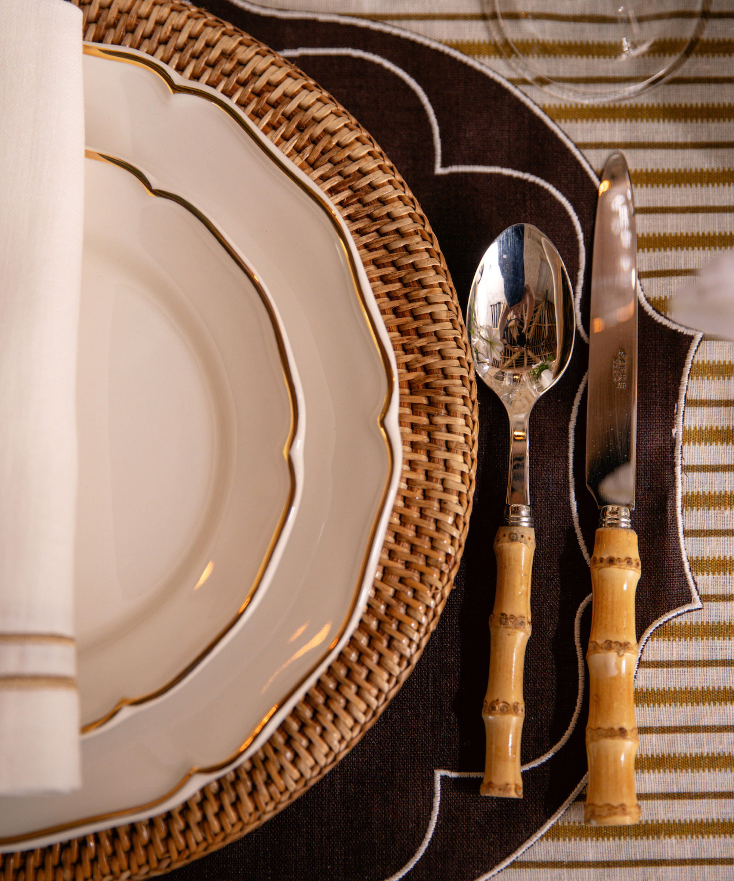 Rebecca Udall Bamboo Handle Cutlery with Madeleine Dinner Plates