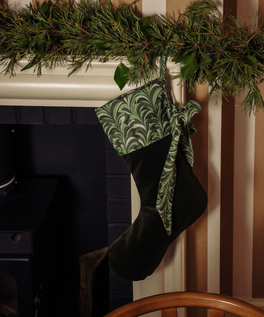 Rebecca Udall Marble Linen & Velvet Bow Christmas Stocking, Green