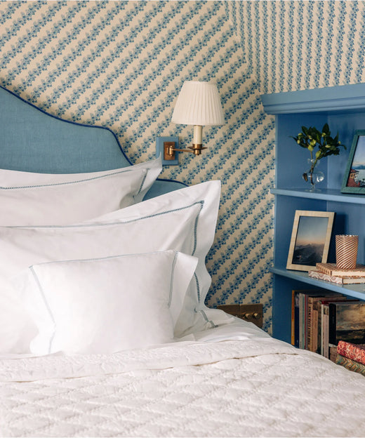 Georgiana Ladderstitch Bed Linen, Dusky Blue, Bedroom Lifestyle