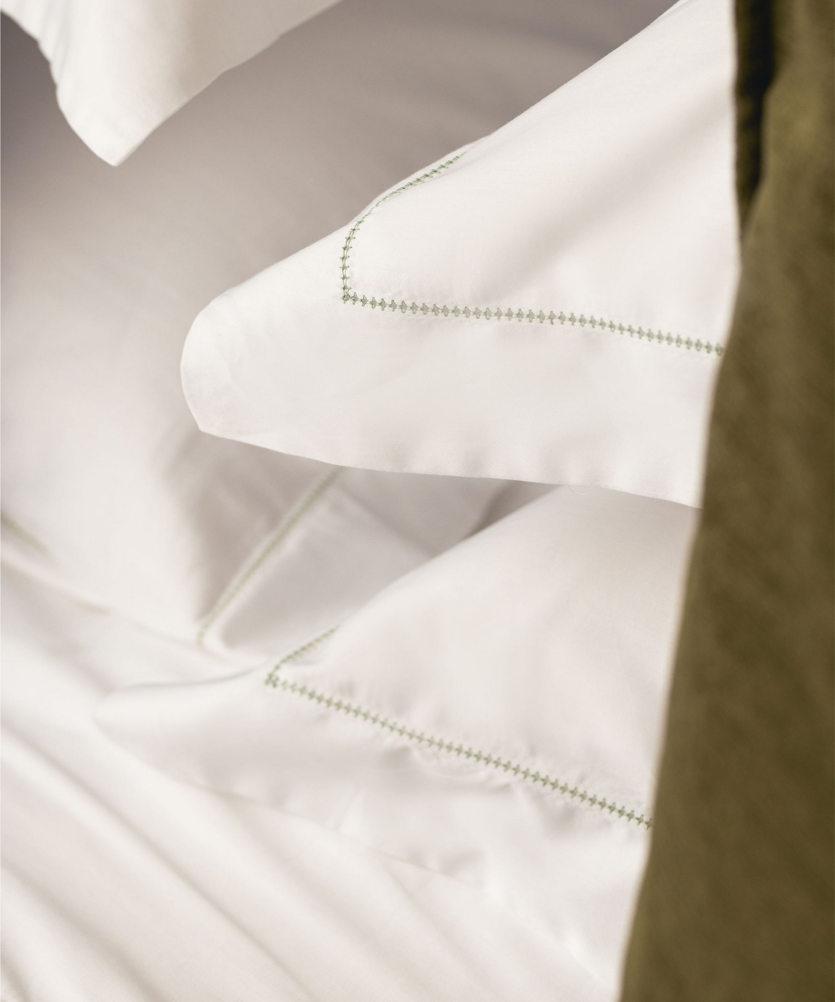 Porto Hemstitch Bed Linen, Frost Green