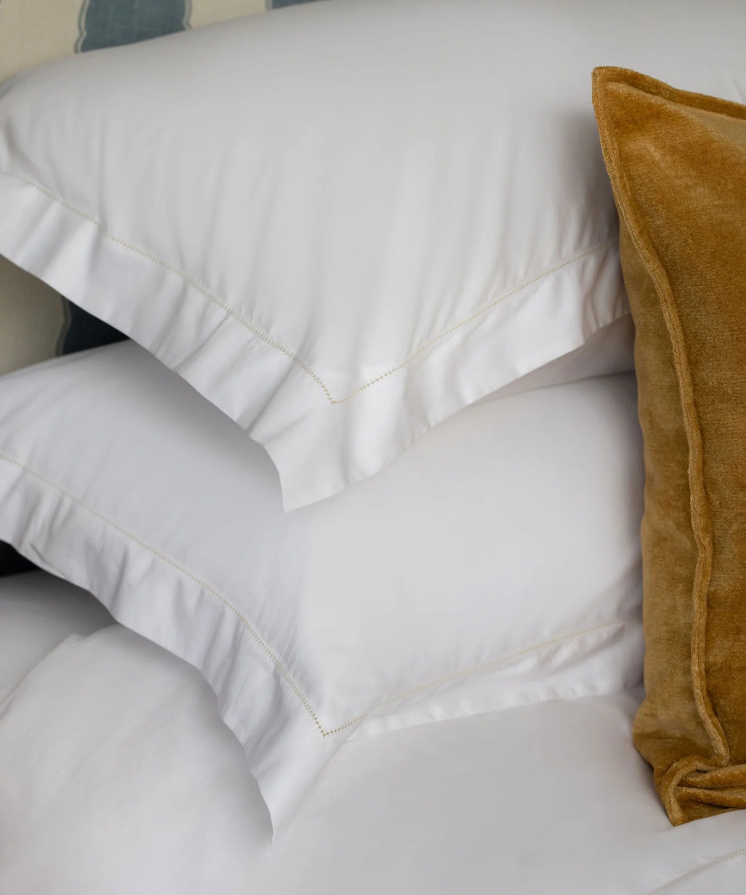 Porto Hemstitch Pillowcases, Straw, Lifestyle Detail