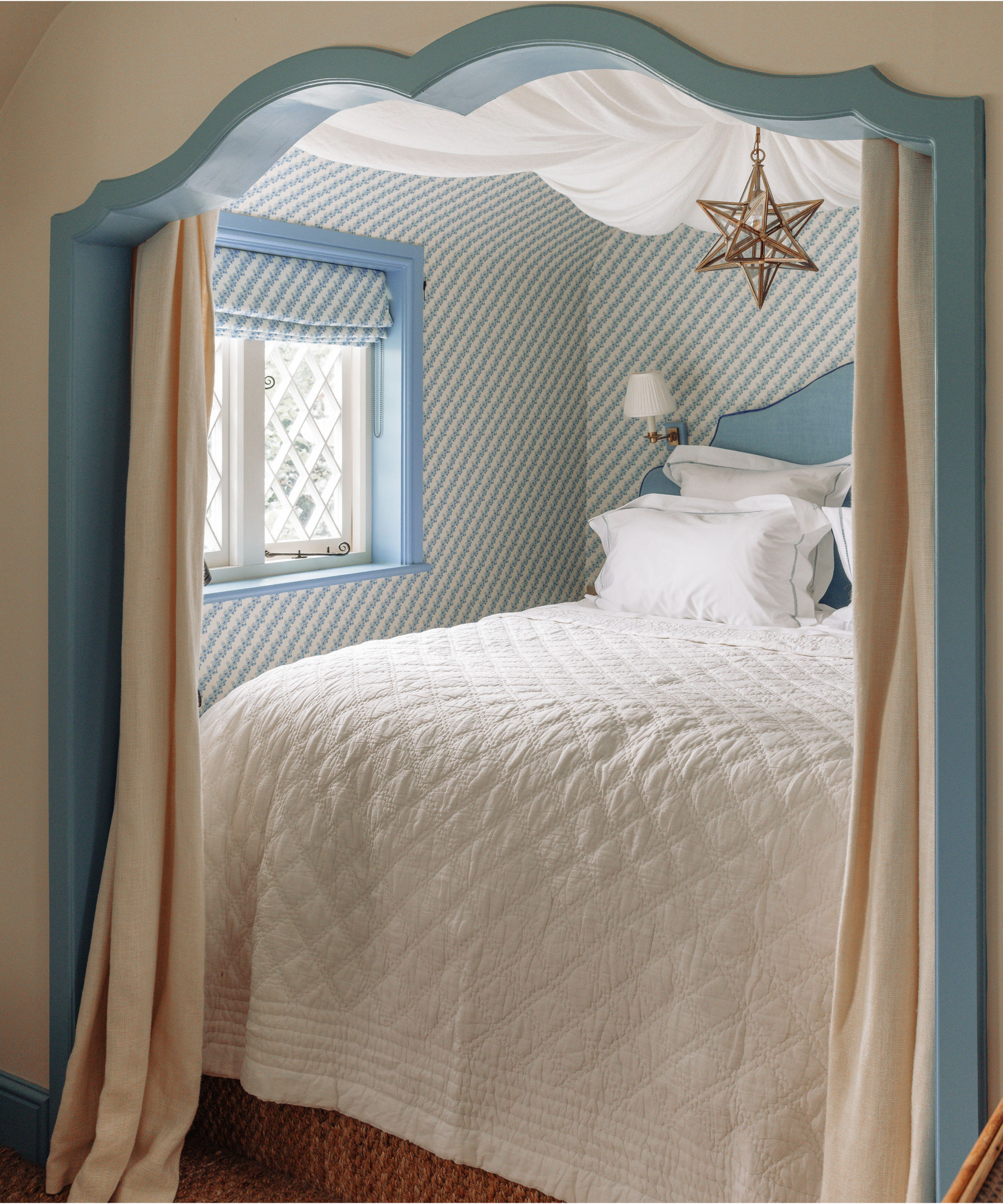Georgiana Ladderstitch Bed Linen, Dusky Blue, with Bedspread