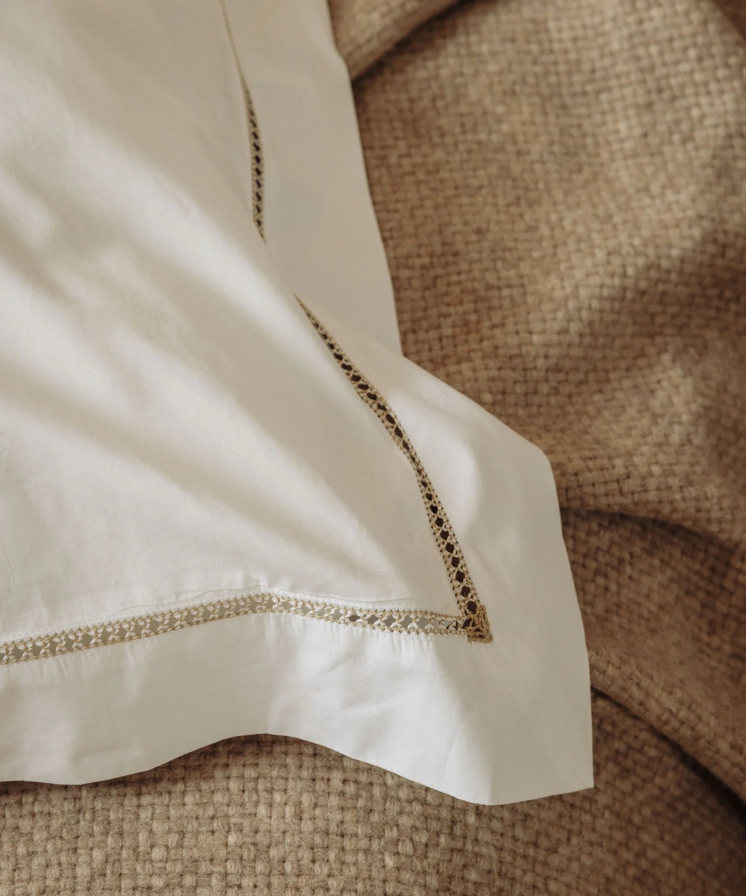 Rebecca Udall Georgiana Ladderstitch Boudoir Pillowcase, Nougat, Pillow Lifestyle Detail