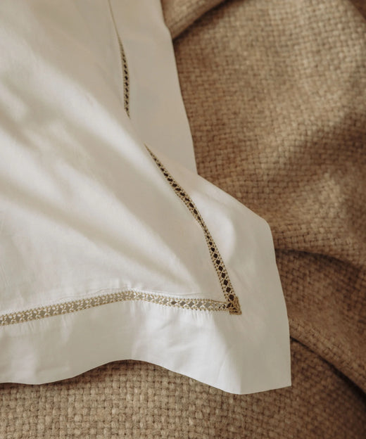 Rebecca Udall Georgiana Ladderstitch Boudoir Pillowcase, Nougat, Pillow Lifestyle Detail