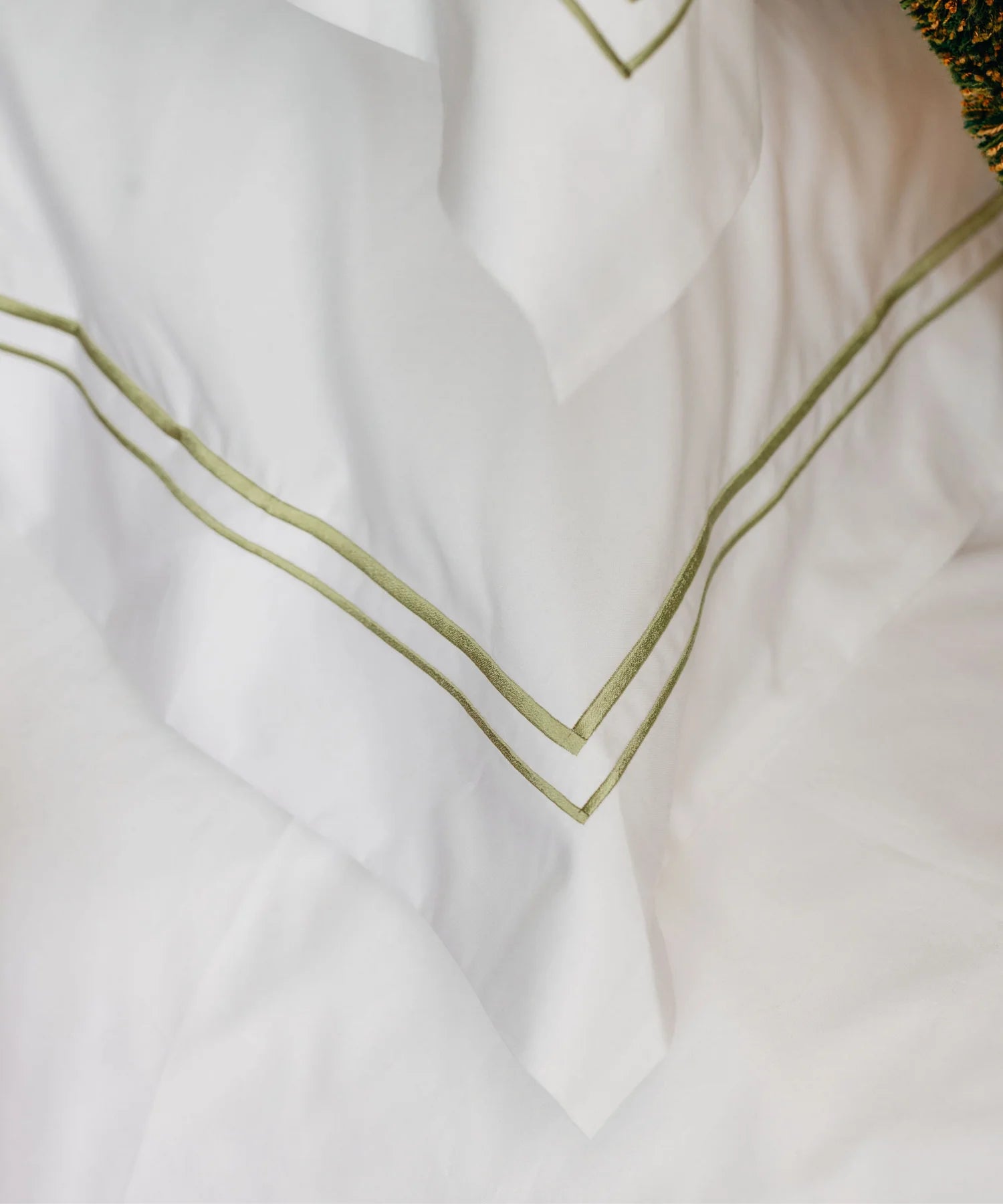 Pair of Evora Double Row Corded Pillowcases, Sage, Detail, Lifestyle