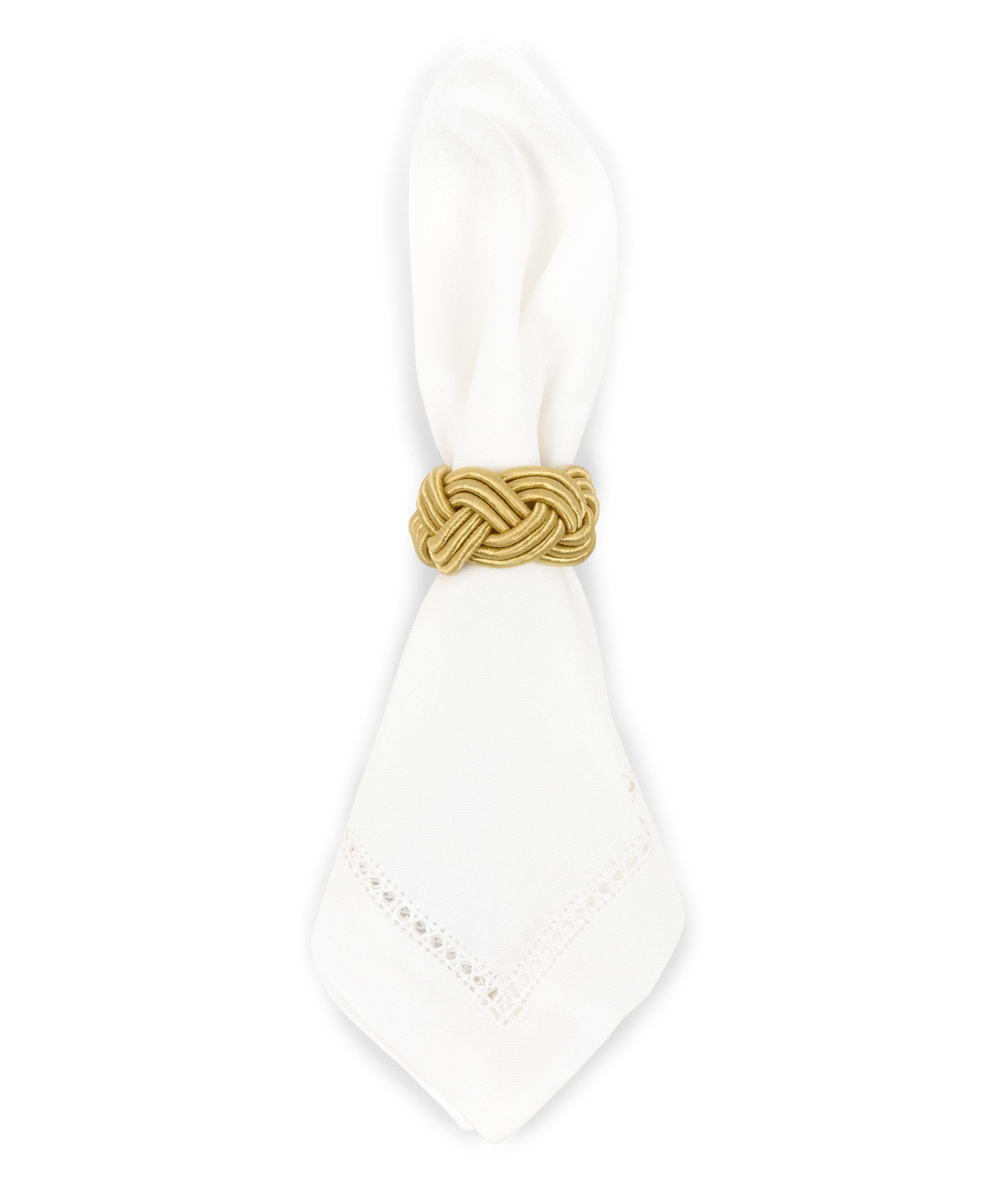 Rebecca Udall Set of 4 Braided Napkin Rings, Antique Gold with napkin