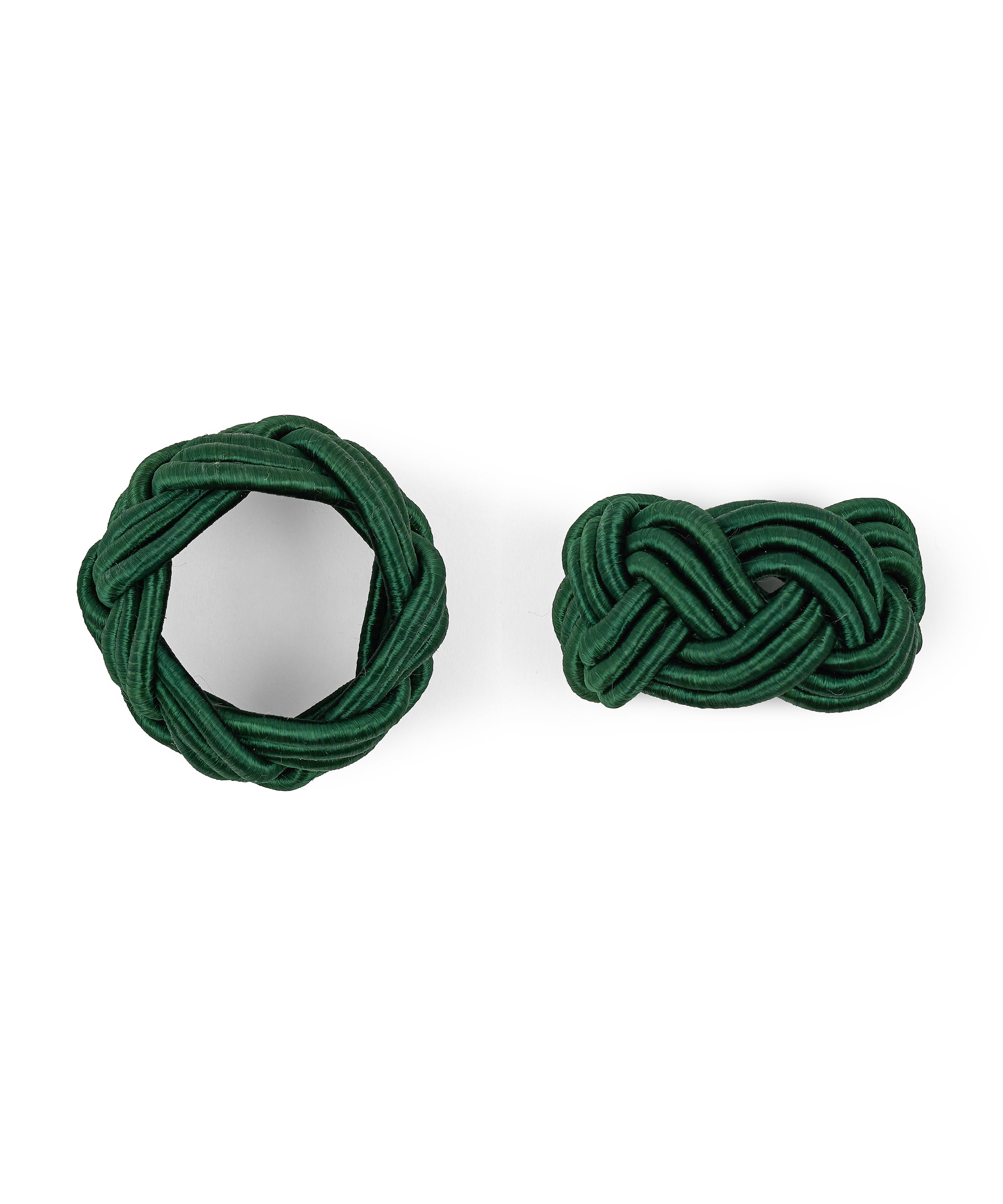 Rebecca Udall Set of 4 Braided Napkin Rings, Fir Green, White Background