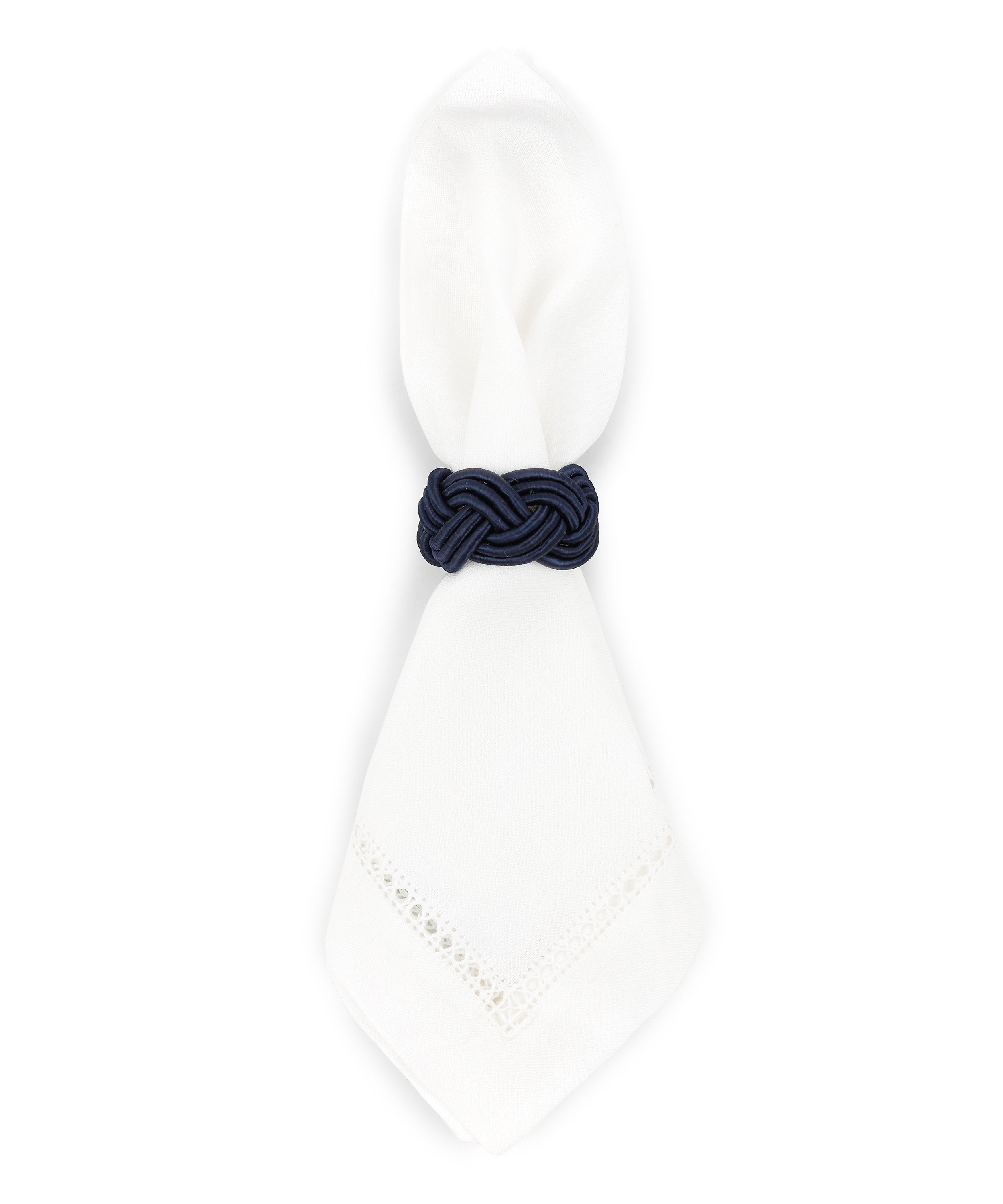 Rebecca Udall Set of 4 Braided Napkin Rings, Navy, with Napkin
