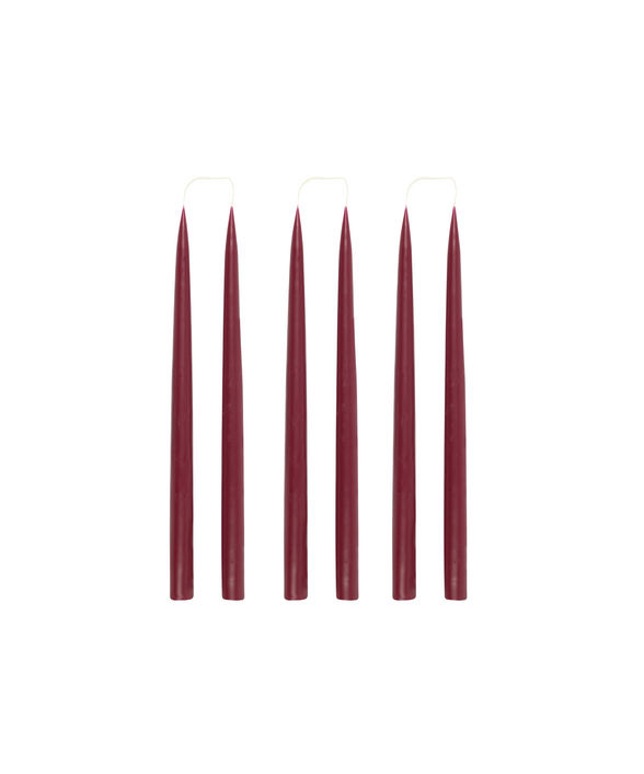 Rebecca Udall Set of 6 35cm Handmade Danish Taper Candles, Burgundy