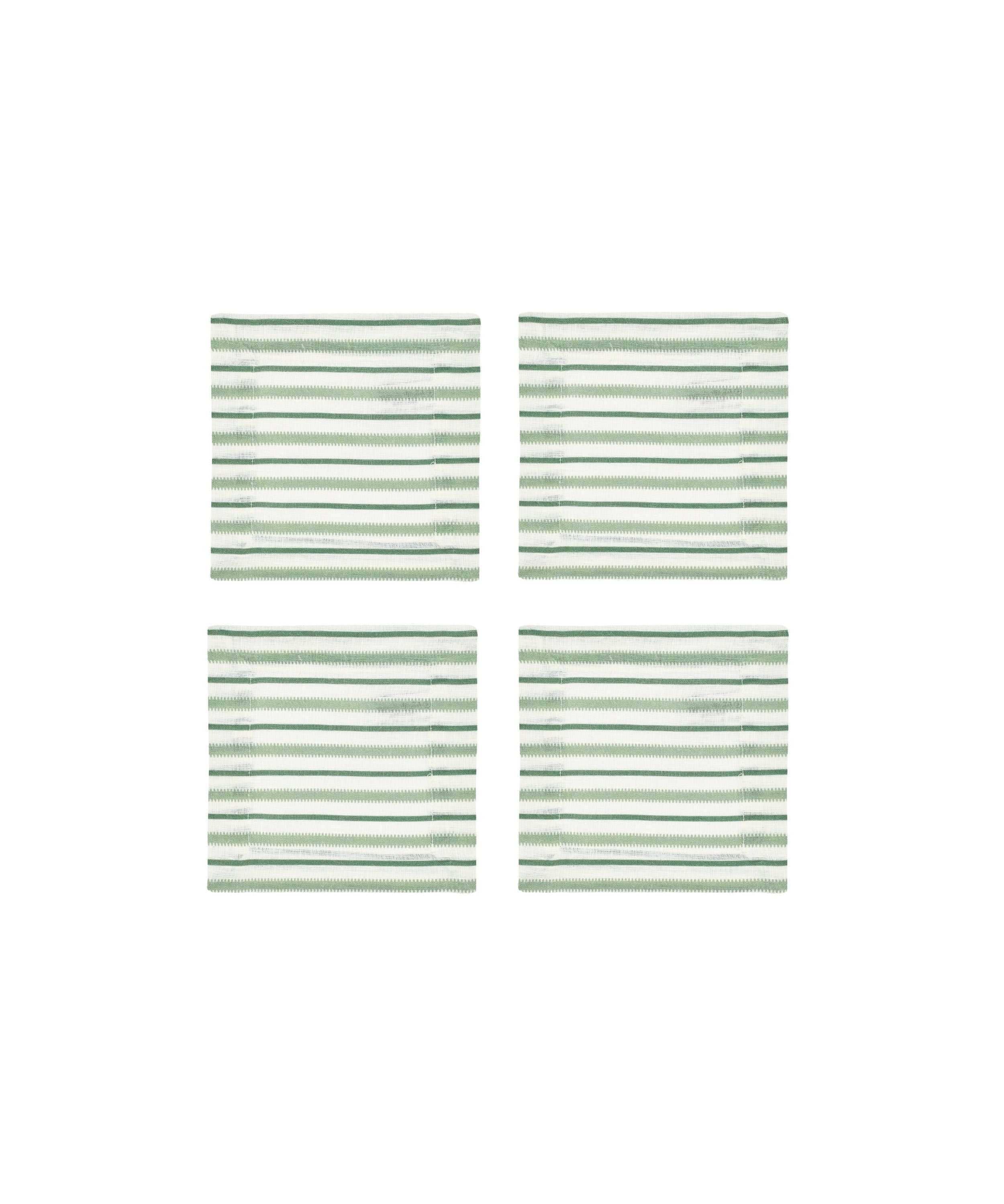 Rebecca Udall Set of 4 Victoria Striped Linen Coasters, Green Striped
