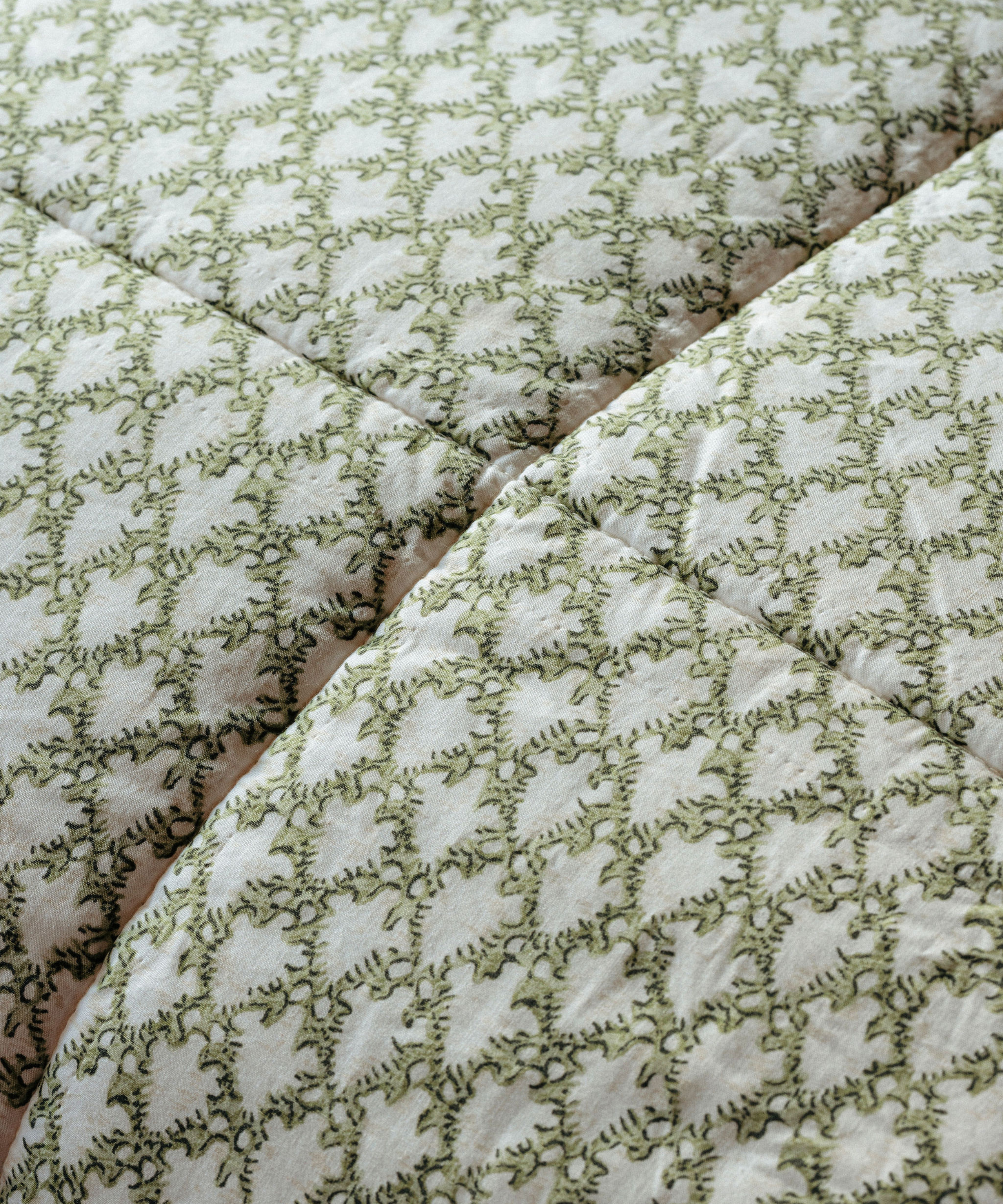 Clara Pleated Quilted Cotton Bedspread, Sage, Detail
