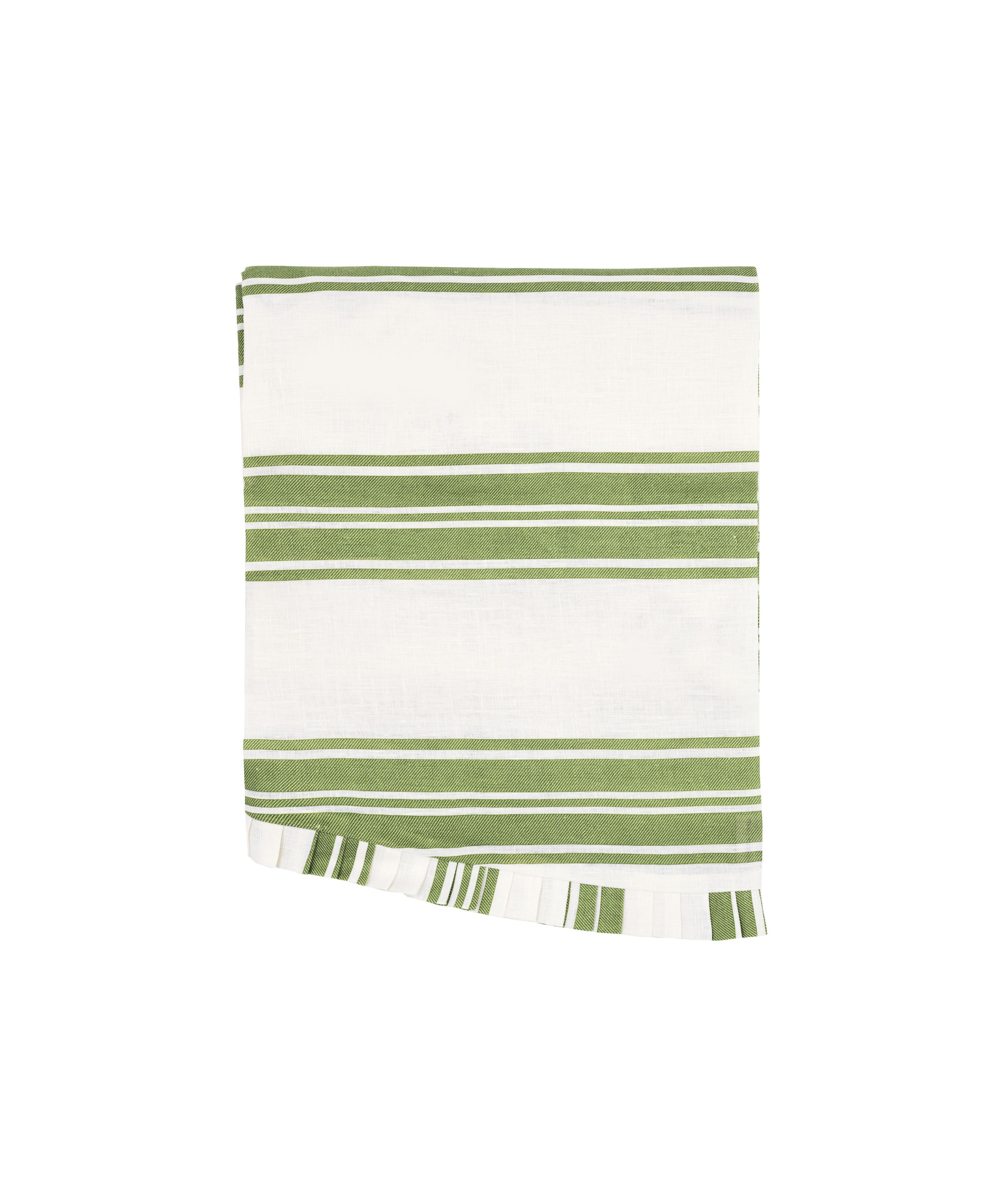 Colette Striped Table Linens, Olive Green, Round Tablecloth, Cut Out