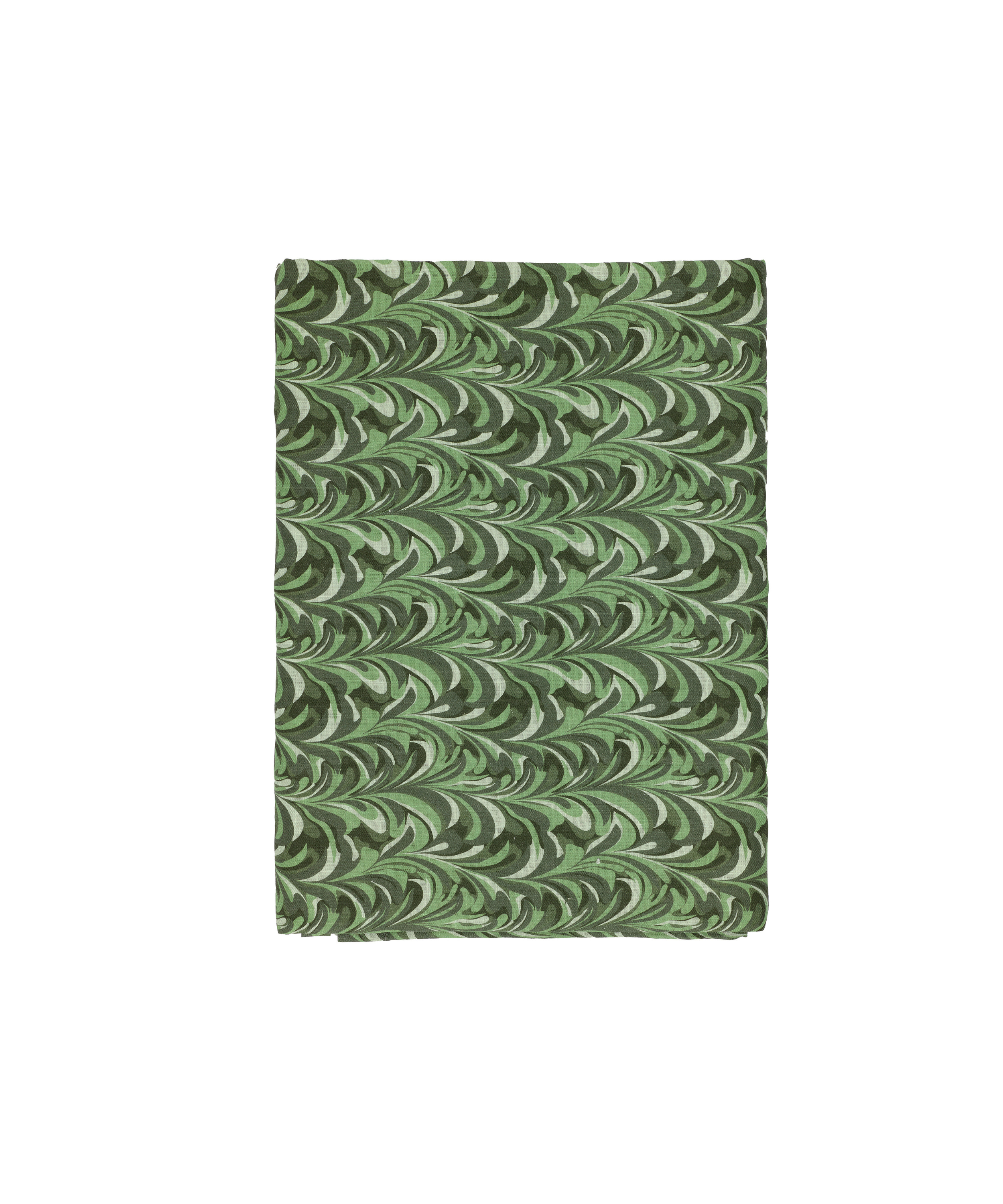 Marble Linen Tablecloth, Green, White Background