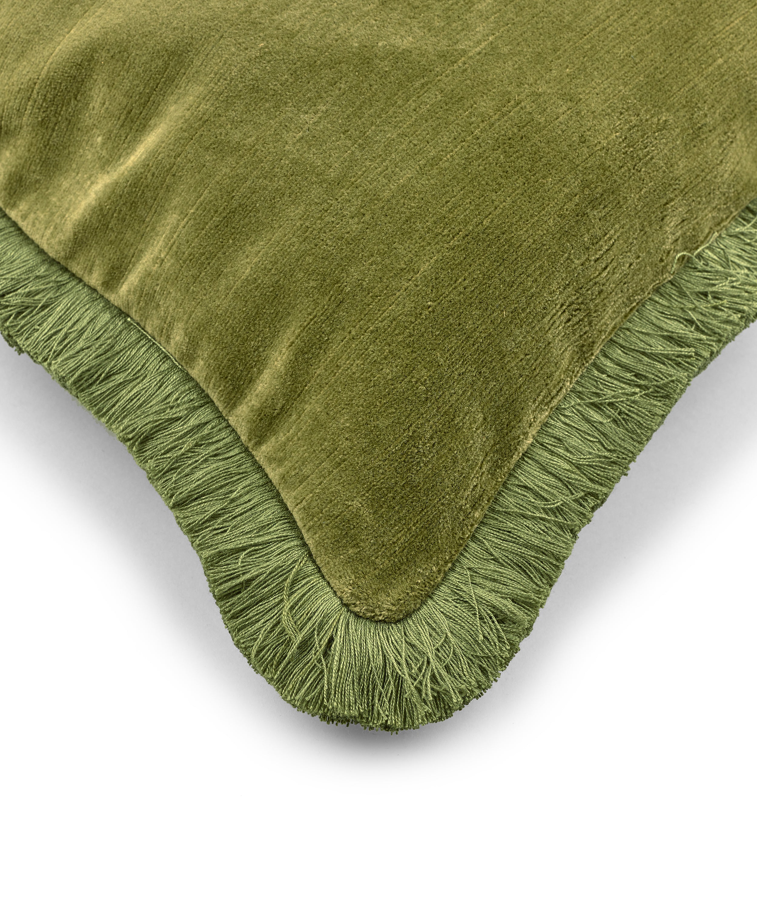 Rebecca Udall Lola Brushed Fringe Linen Velvet Square Cushion, Moss detail