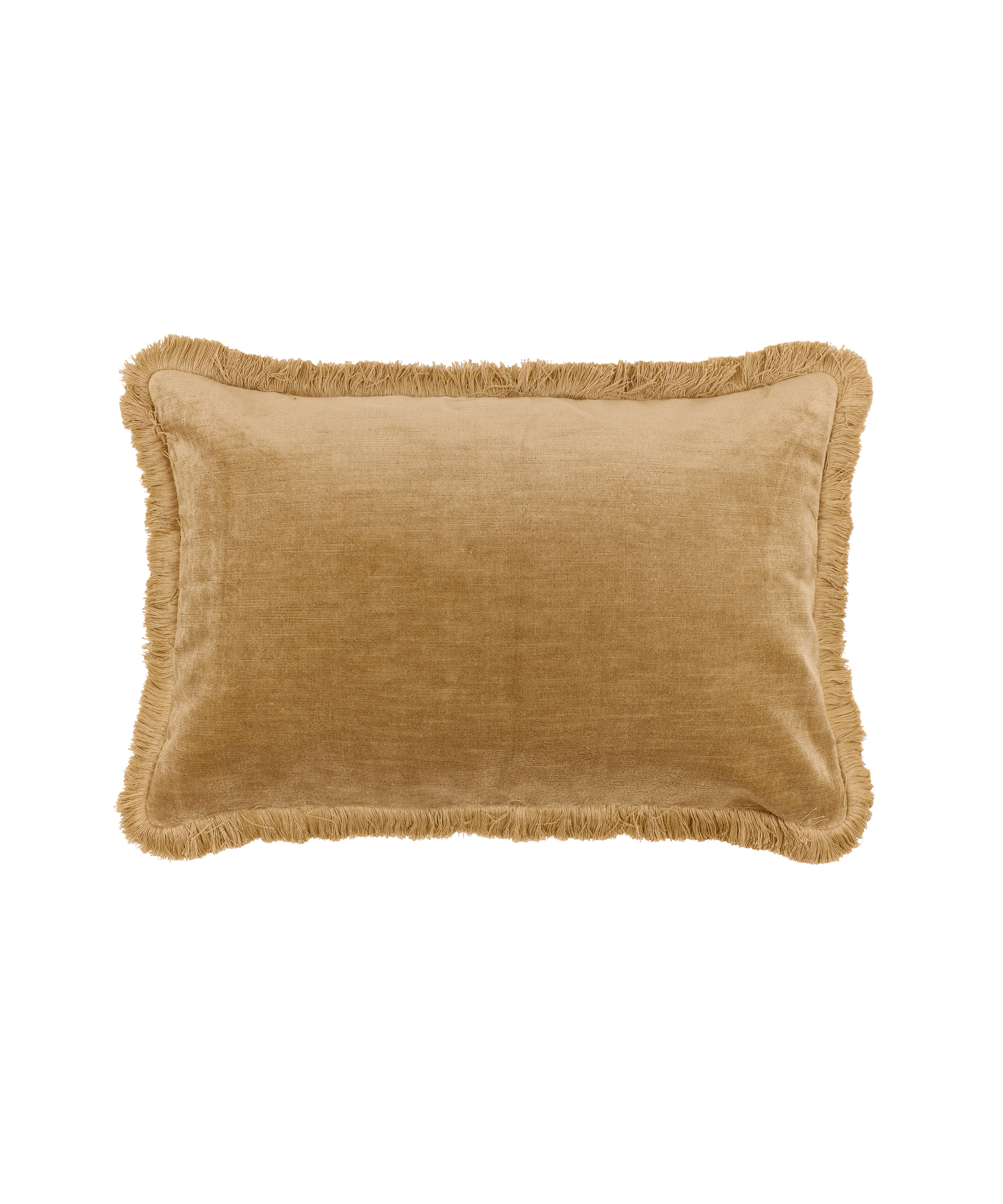 Rebecca Udall Lola Brushed Fringe Linen Velvet Cushion, Classic Rectangular, Nougat