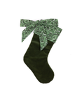 Marble Linen & Velvet Bow Christmas Stocking, Green